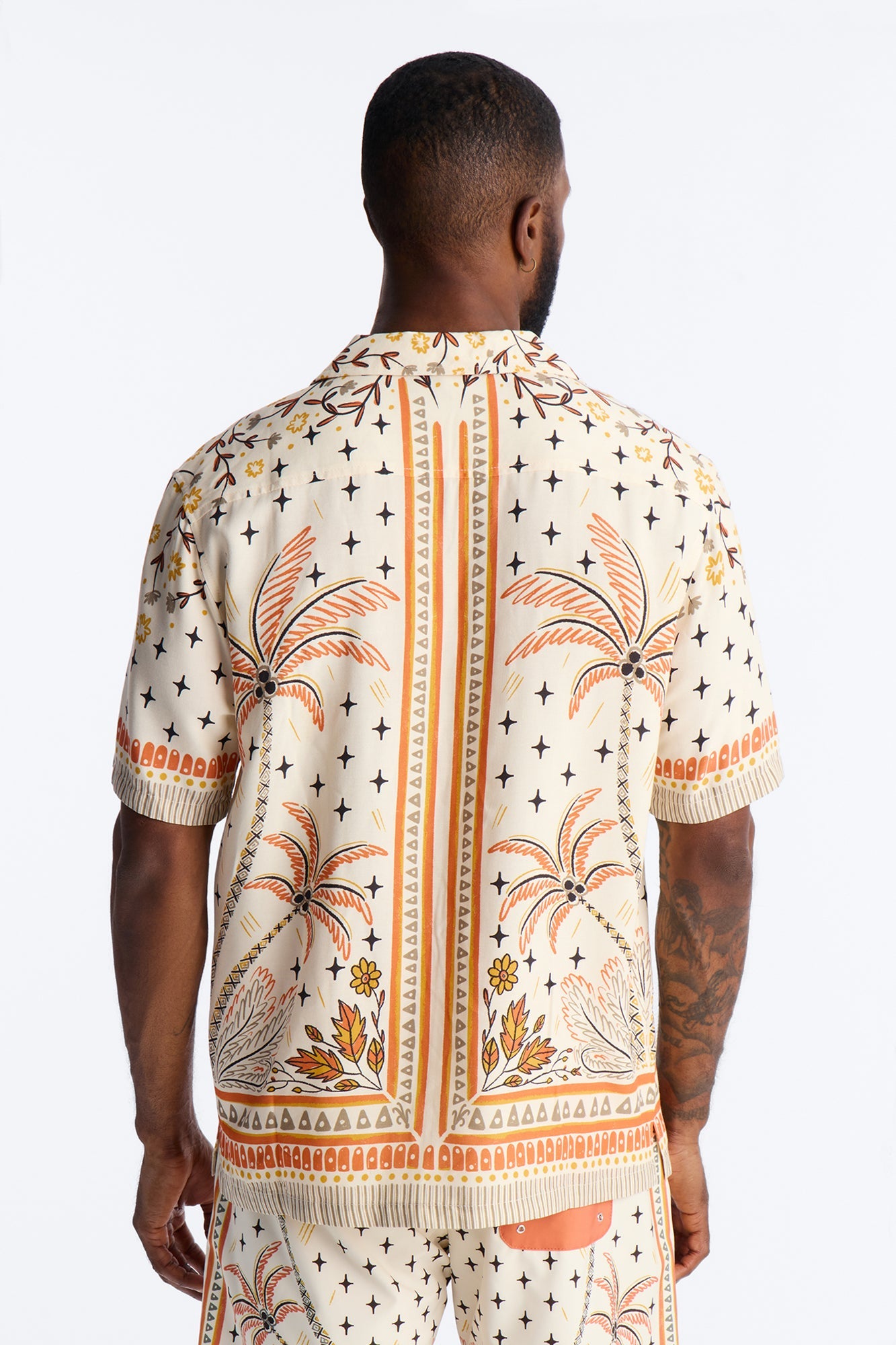 Tropical Twilight Resort Short Sleeve Cuban Collar Shirt - Off White
