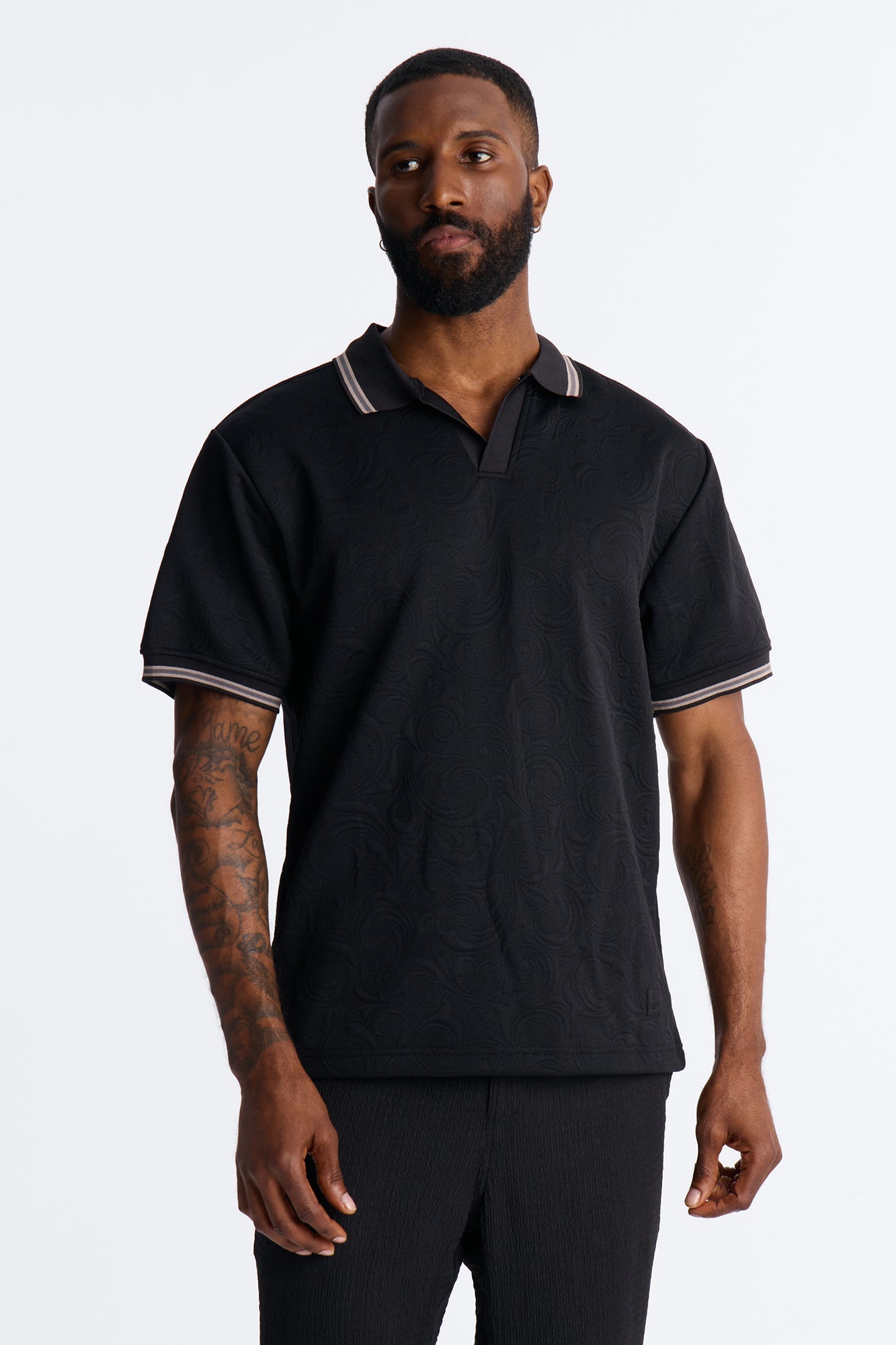 Saints Floral Johnny Collar Polo - Black