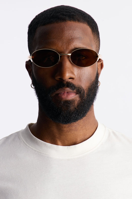 Vintage Oval Polished Metal Sunglasses - Gold/Brown