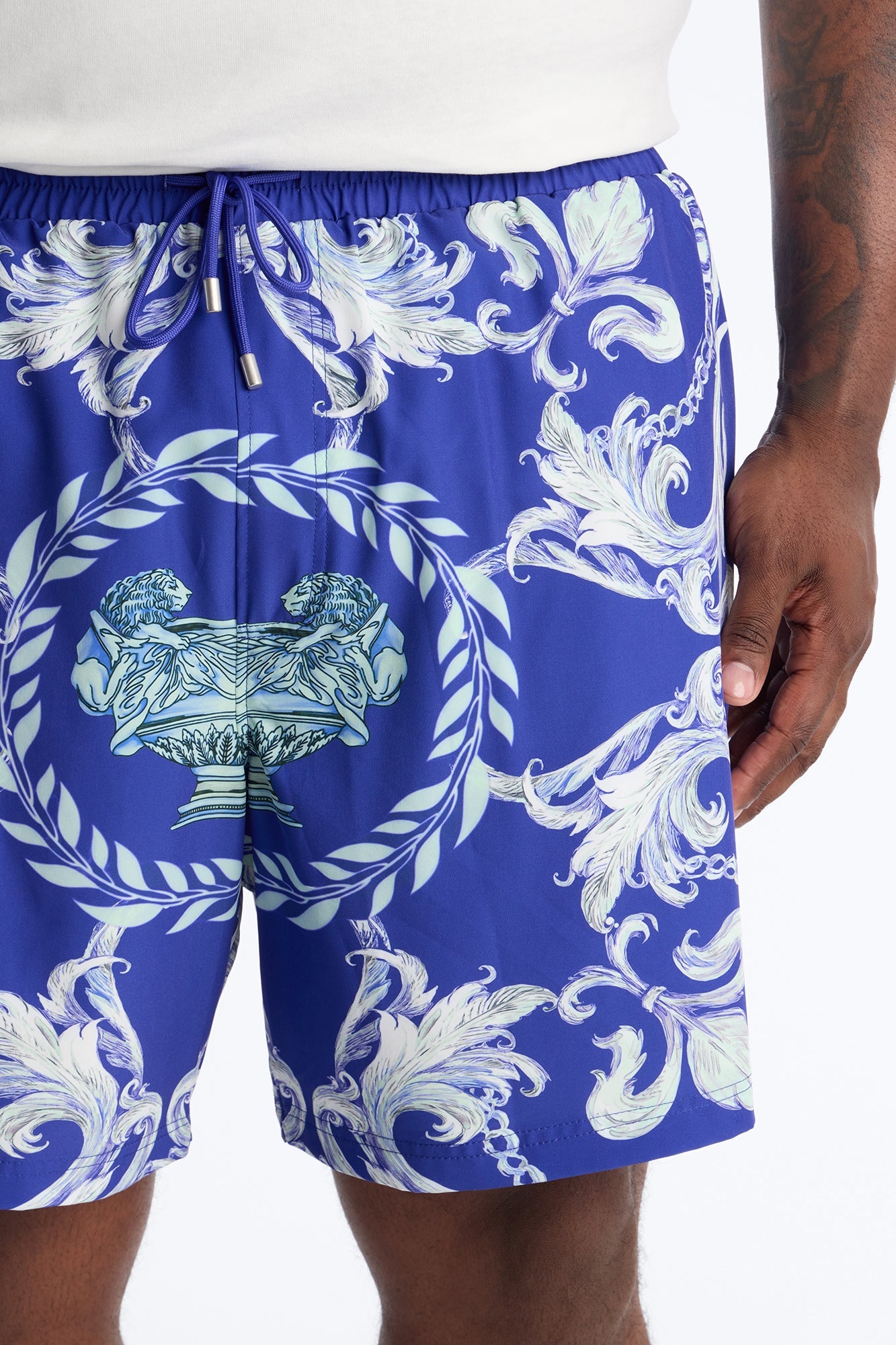 Interlinked Chain Baroque Swim Trunk 7″ - Blue