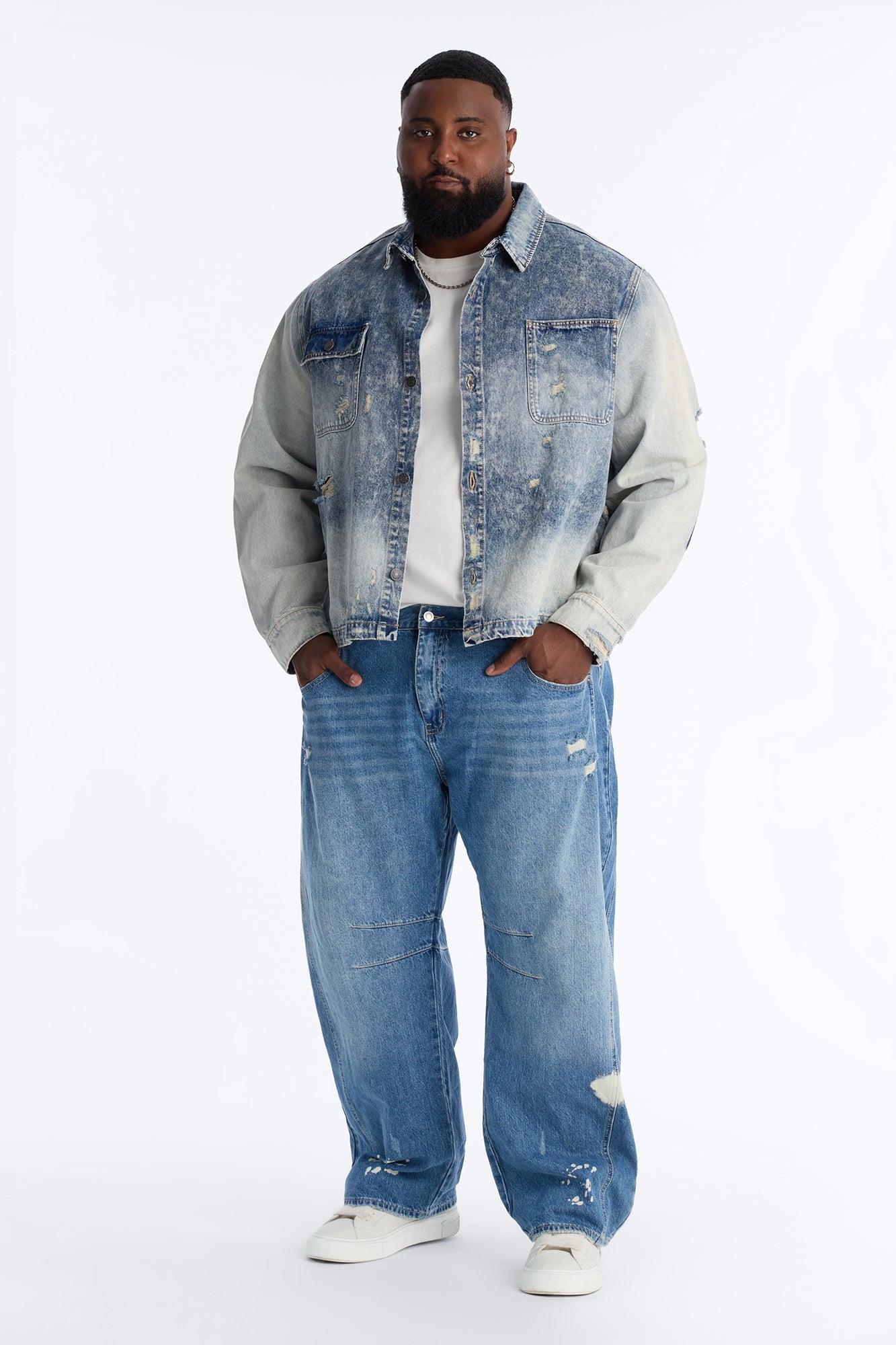 Cropped Hyperion Button Up Shirt - Bleach Blue Wash