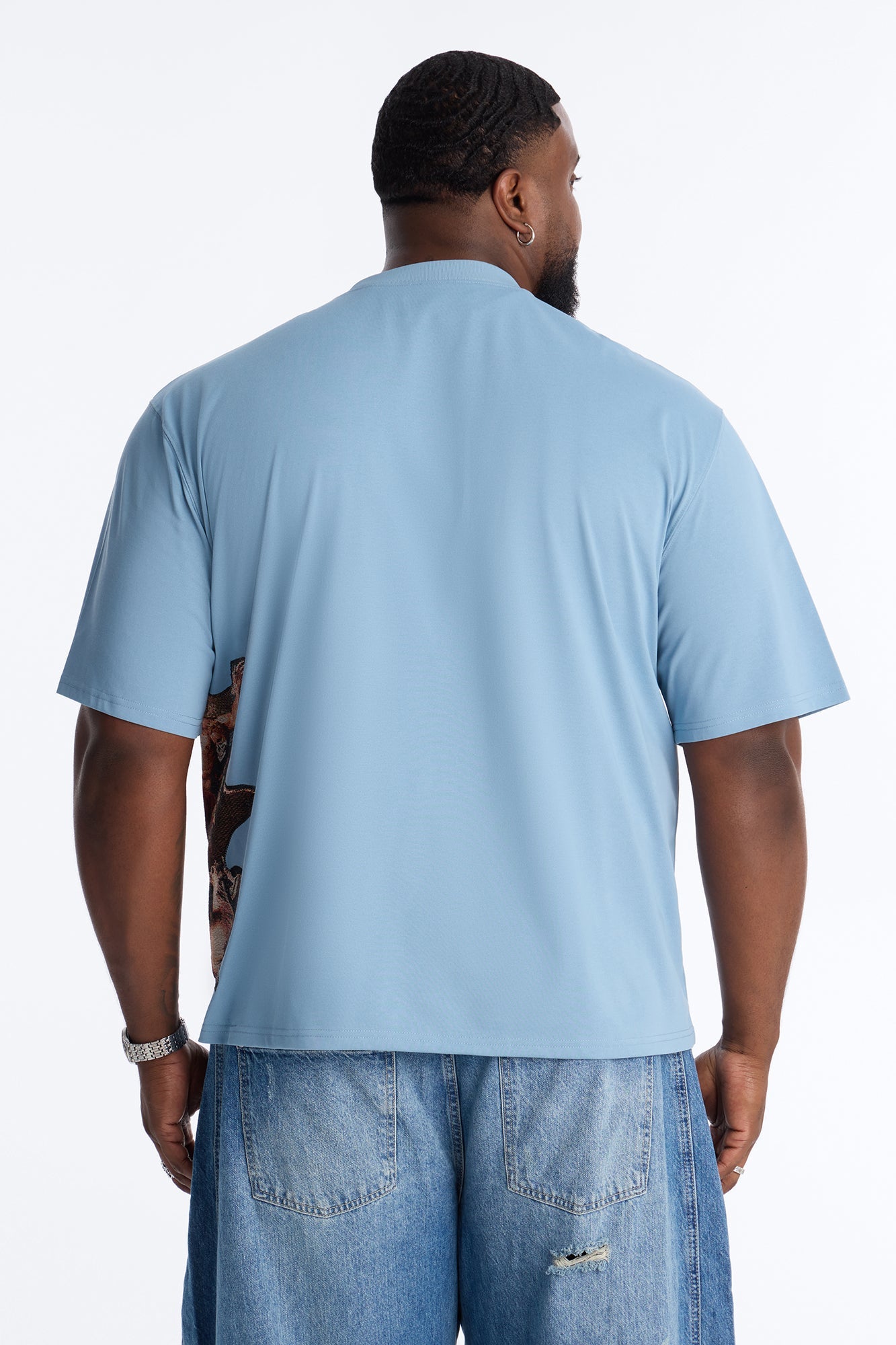 Angelic Presence Tapestry Oversized Short Sleeve Tee - Blue