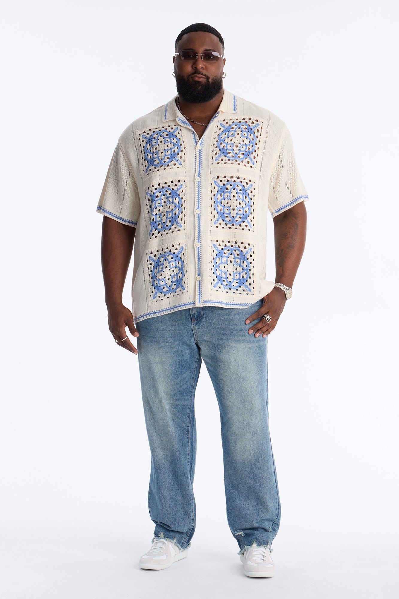 Lido Isle Crochet Button Up Shirt - Cream