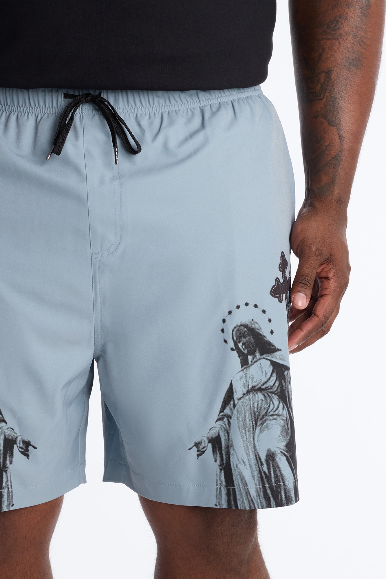 Mirrored Faith Applique Swim Trunk 7″ - Grey