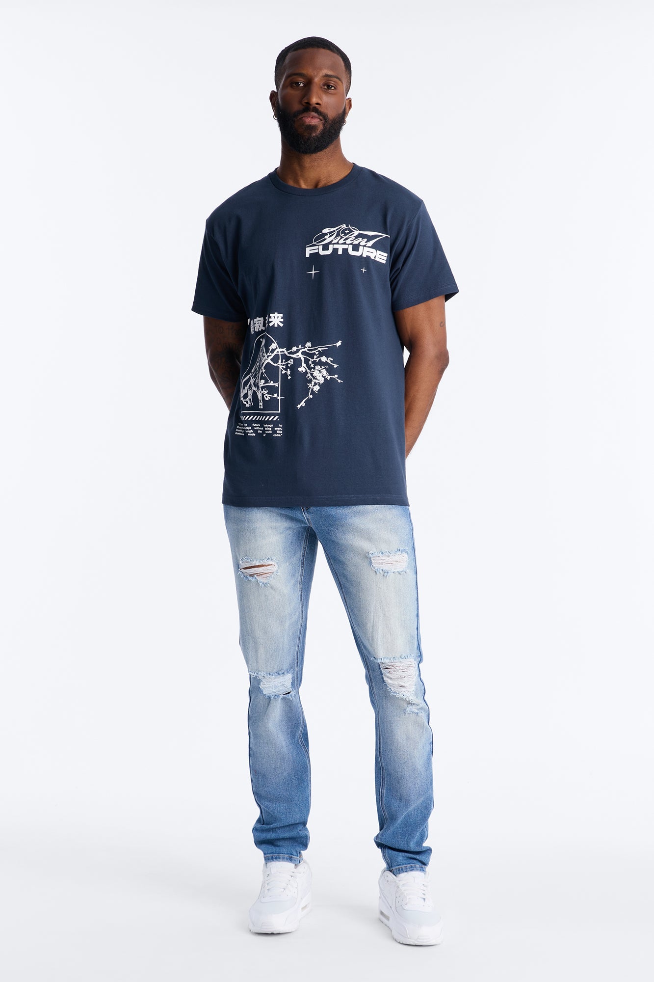 Essential Destroyed Skinny Stretch Jean - Medium Blue Wash