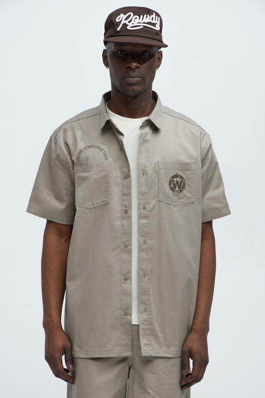 In The Works Short Sleeve Button Up Shirt - Stone