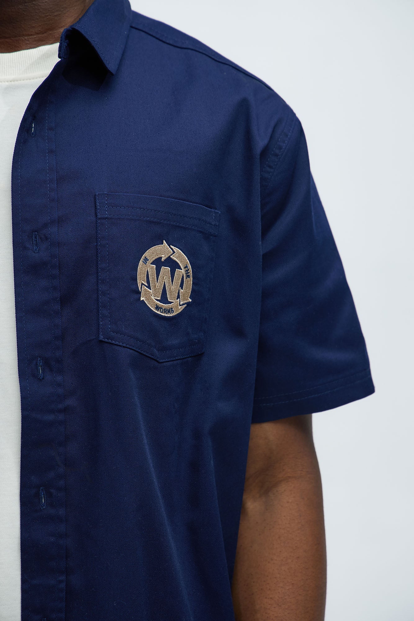 In The Works Short Sleeve Button Up Shirt - Navy