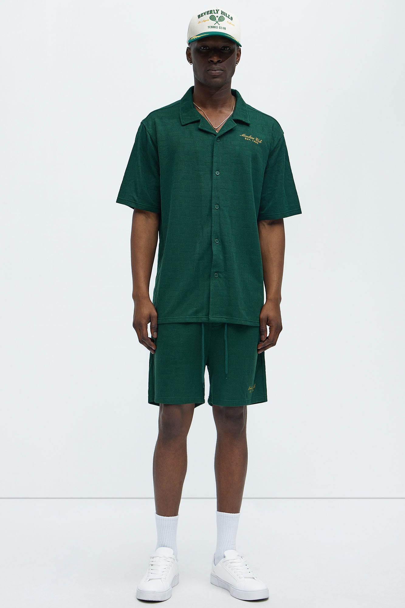 Vintage Short Sleeve Button Up Shirt - Hunter Green