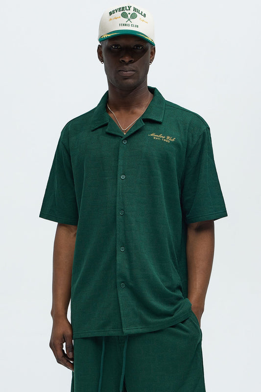Vintage Short Sleeve Button Up Shirt - Hunter Green