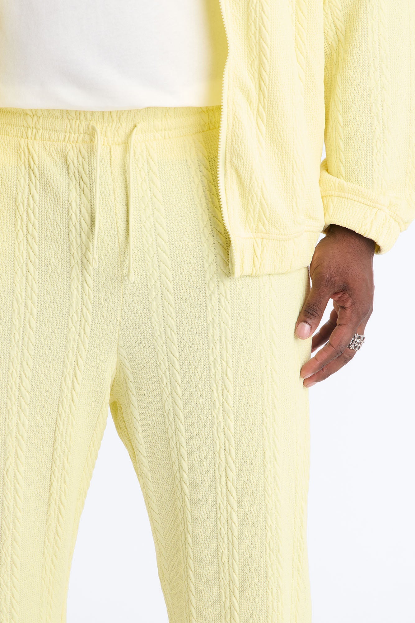Baggy Textured Cozy Braided Pant - Butter Yellow