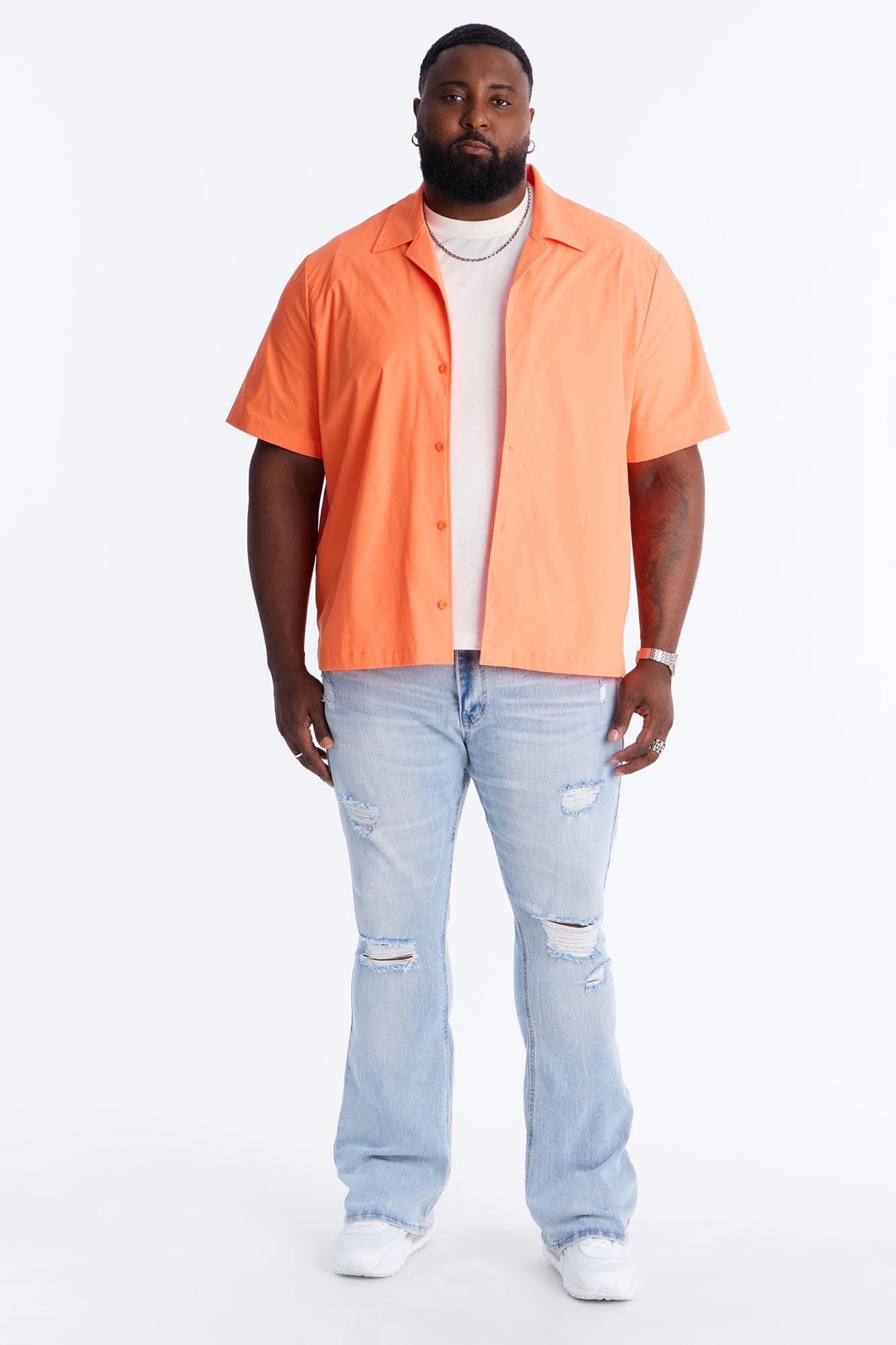 Essential Destroyed Stacked Slim Flare Stretch Jean - Light Blue Wash
