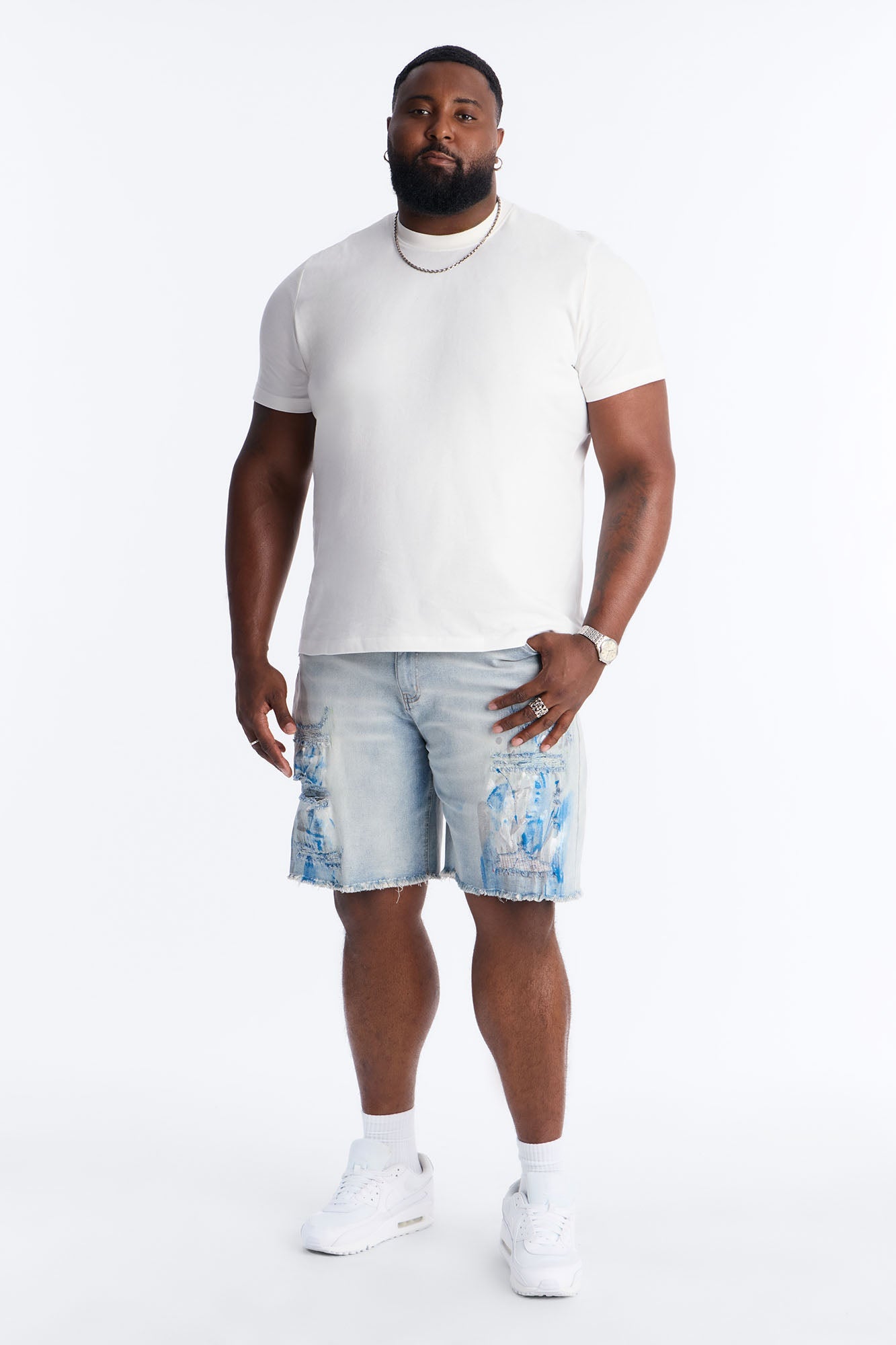 Slim Distressed Painter Denim Short - Light Wash