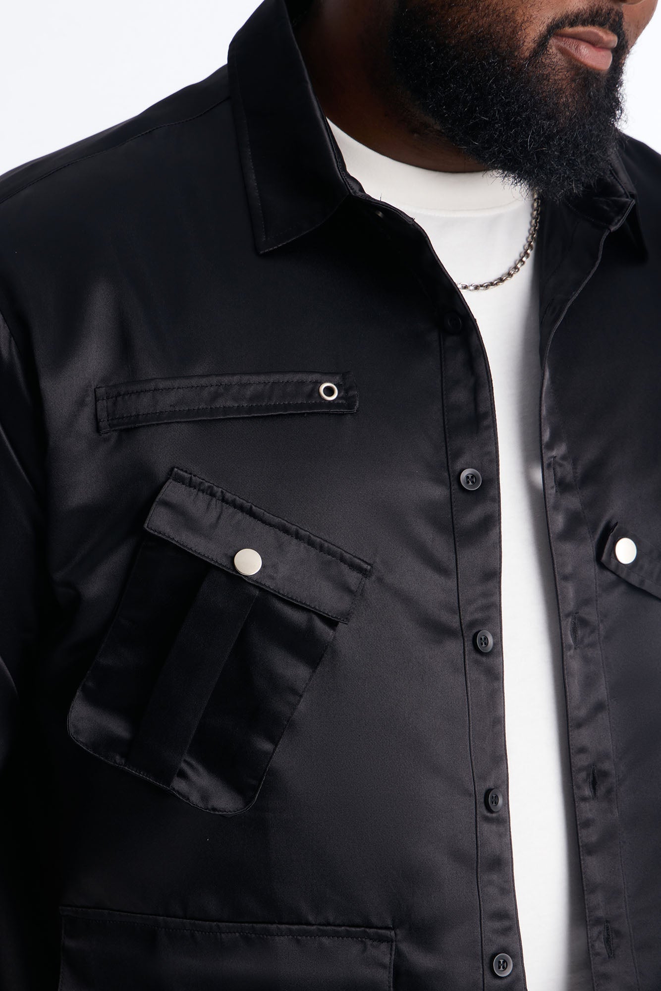 Boxy Tribeca Gloss Utility Shirt - Black