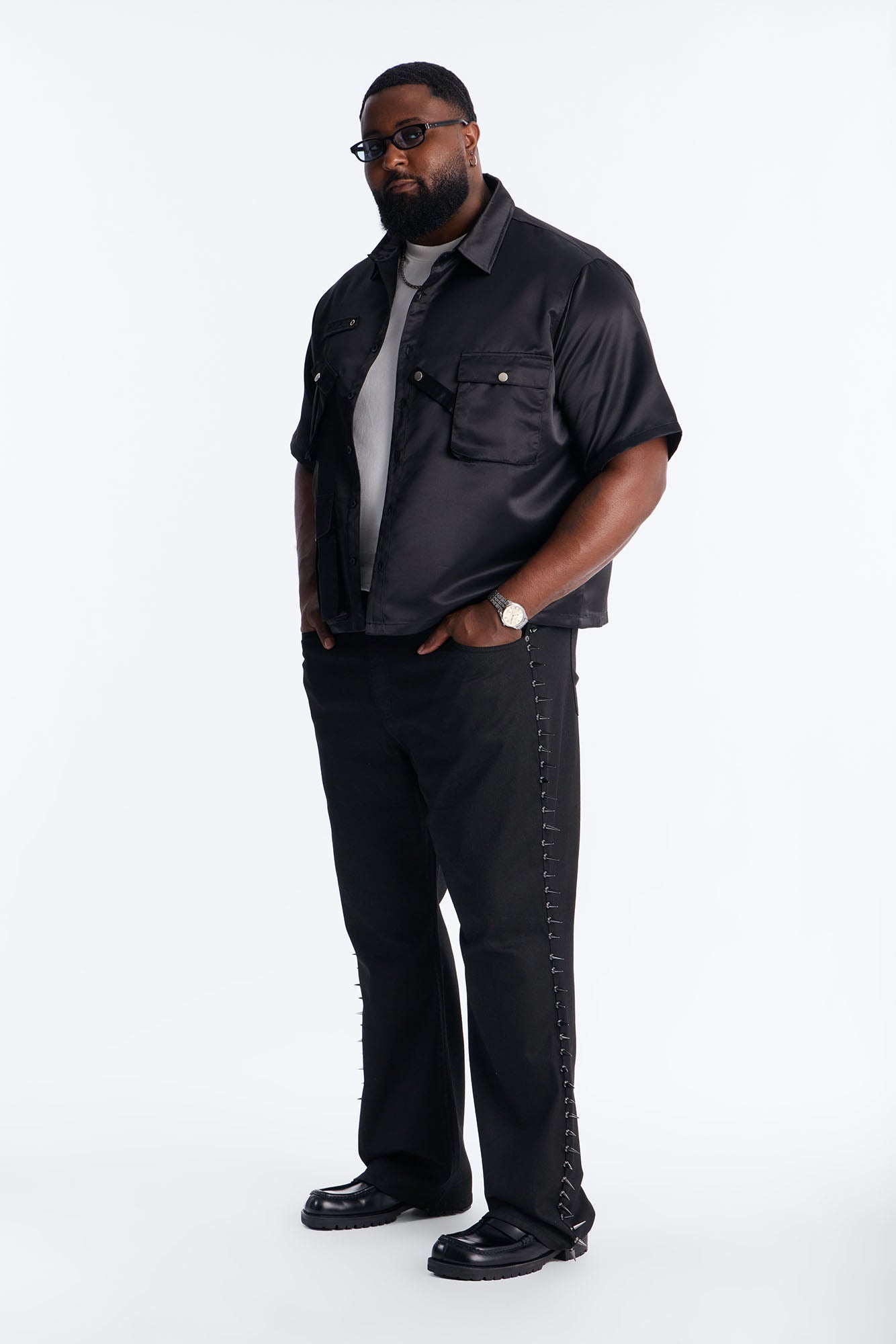 Stacked Slim Flare Waxed Cyber Spike Jean - Black