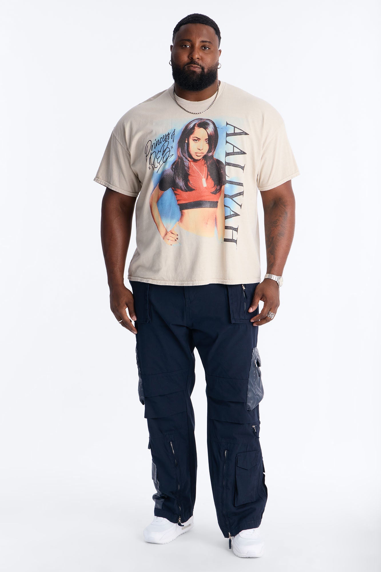 Aaliyah Princess Of R&B Short Sleeve Tee - Taupe