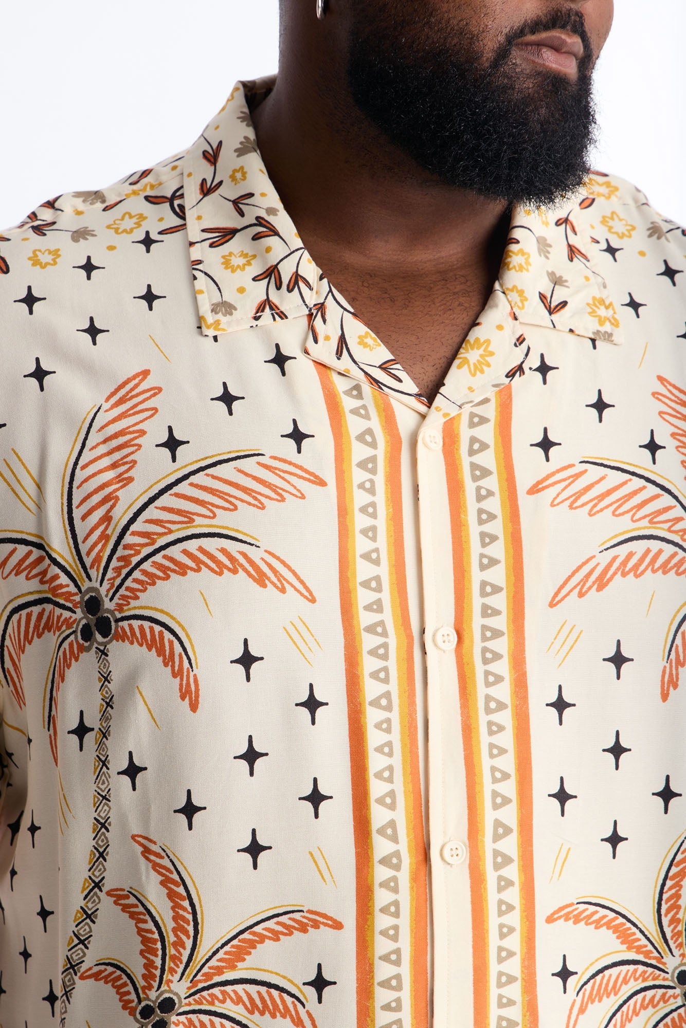 Tropical Twilight Resort Short Sleeve Cuban Collar Shirt - Off White
