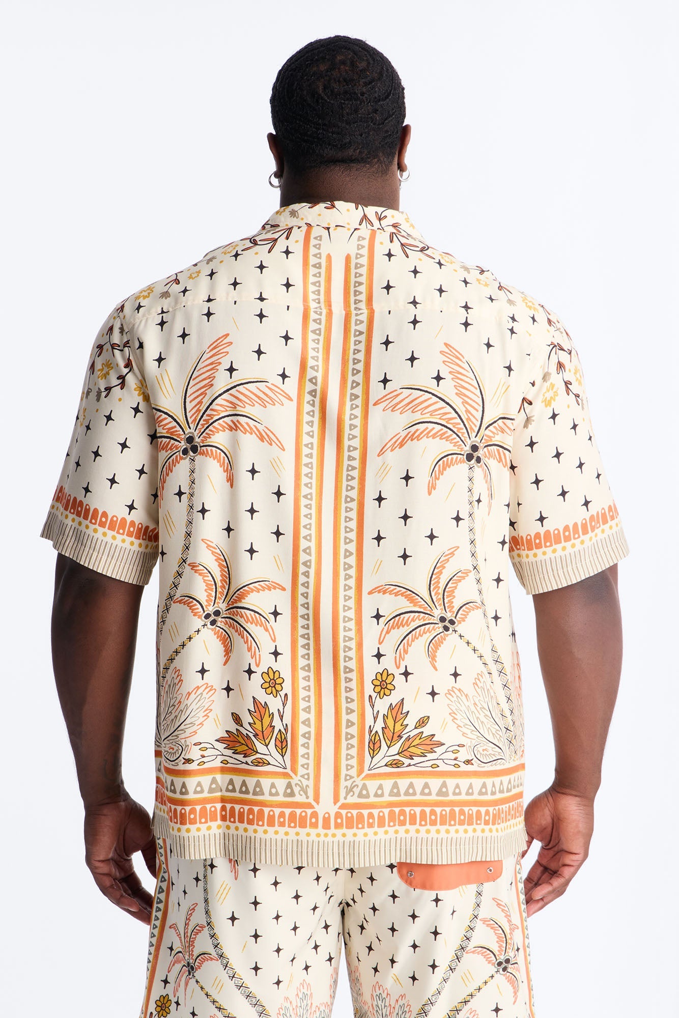Tropical Twilight Resort Short Sleeve Cuban Collar Shirt - Off White