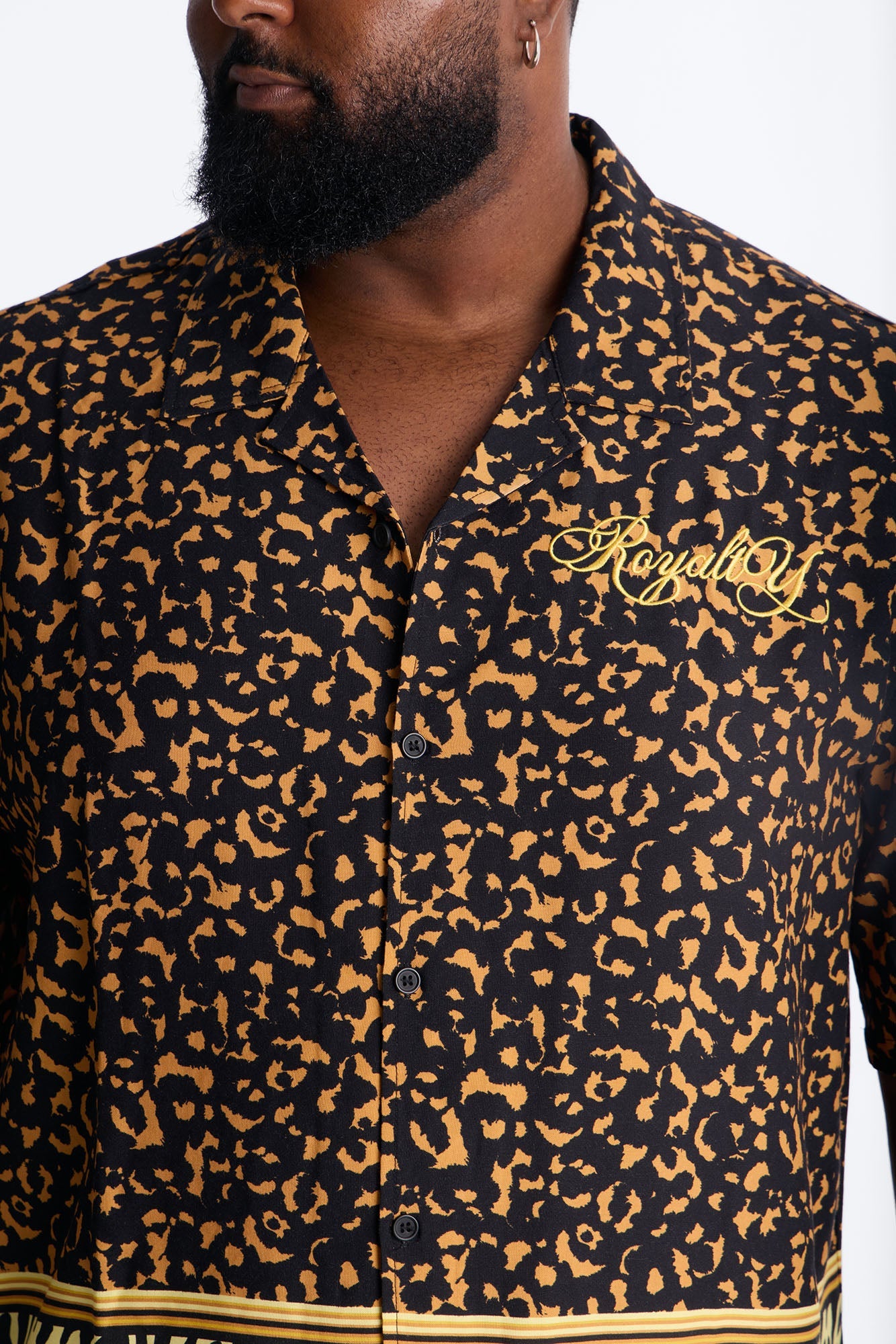 Animal Instincts Paneled Cuban Collar Short Sleeve Shirt - Leopard