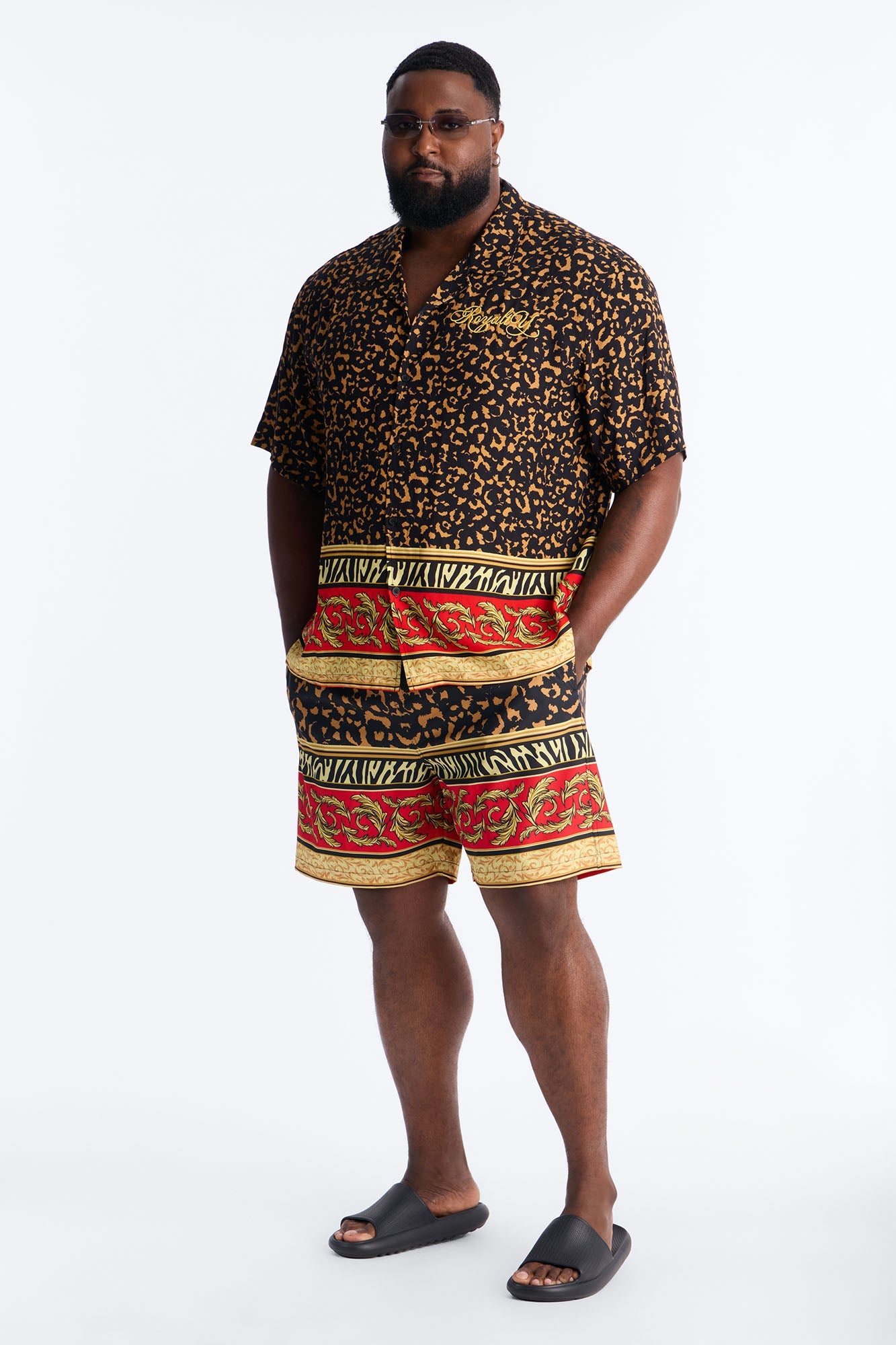 Animal Instincts Paneled Swim Trunk 7″ - Leopard