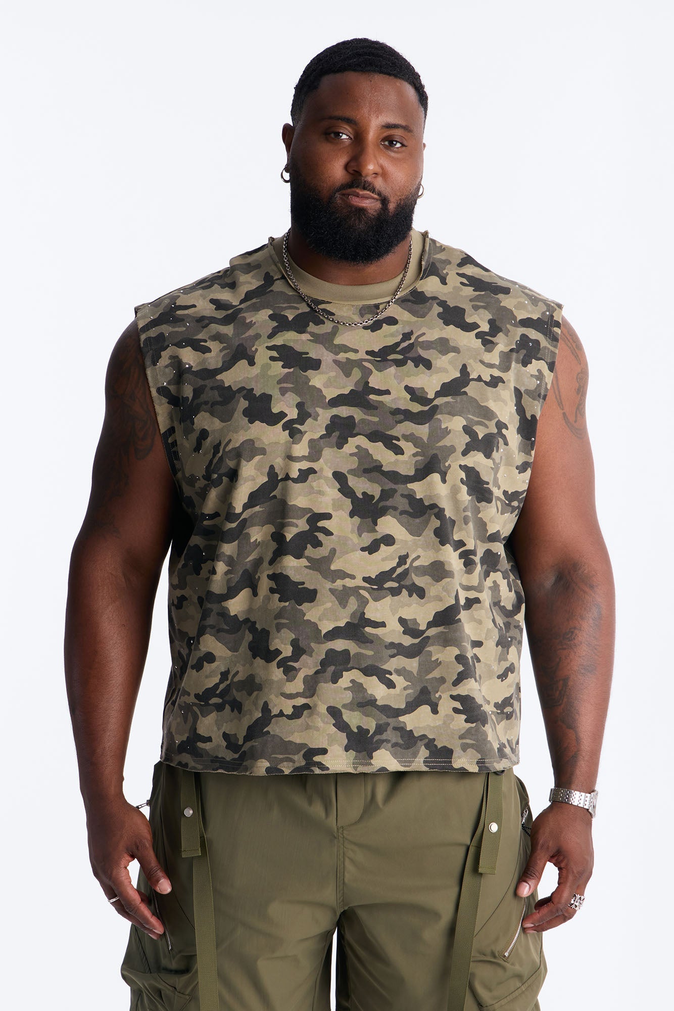 Boxy Cropped Street Soldier Camo Muscle Tee - Camouflage
