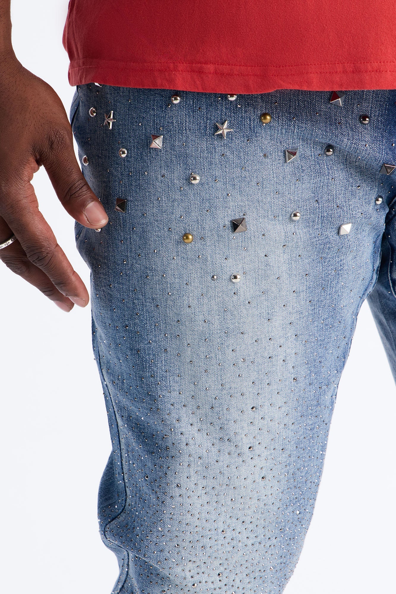 Stacked Skinny Flare Star Burst Jeans - Medium Blue Wash