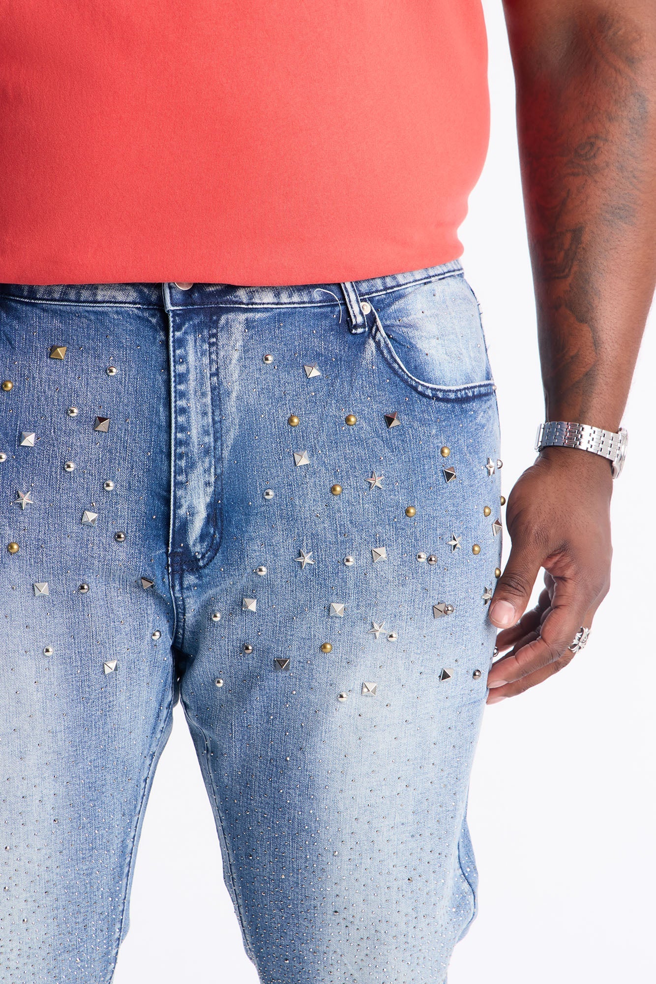 Stacked Skinny Flare Star Burst Jeans - Medium Blue Wash