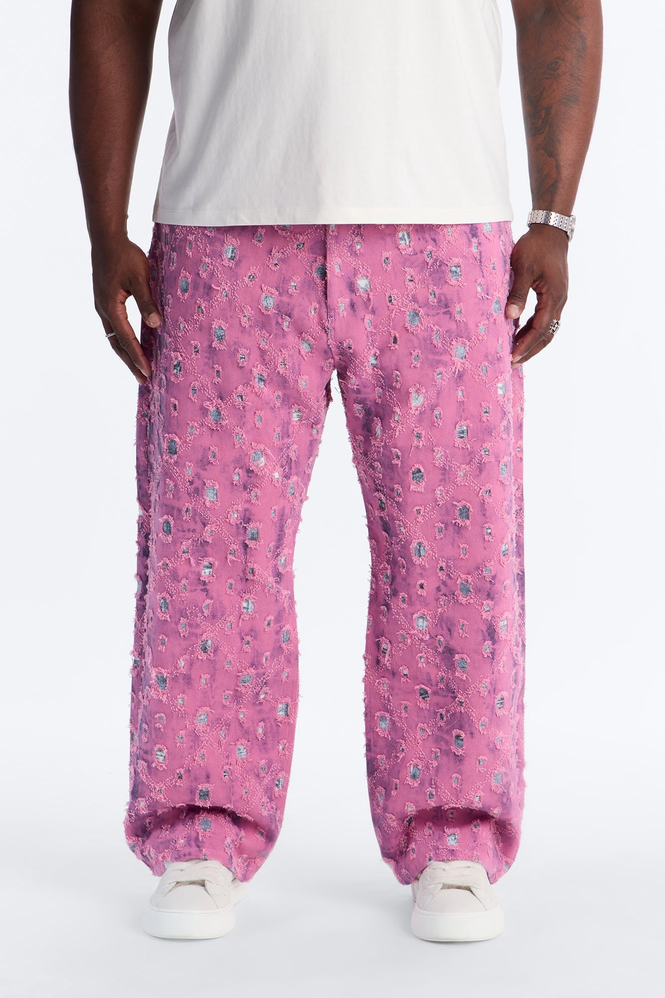 Baggy Frayed Illusions Jean - Pink