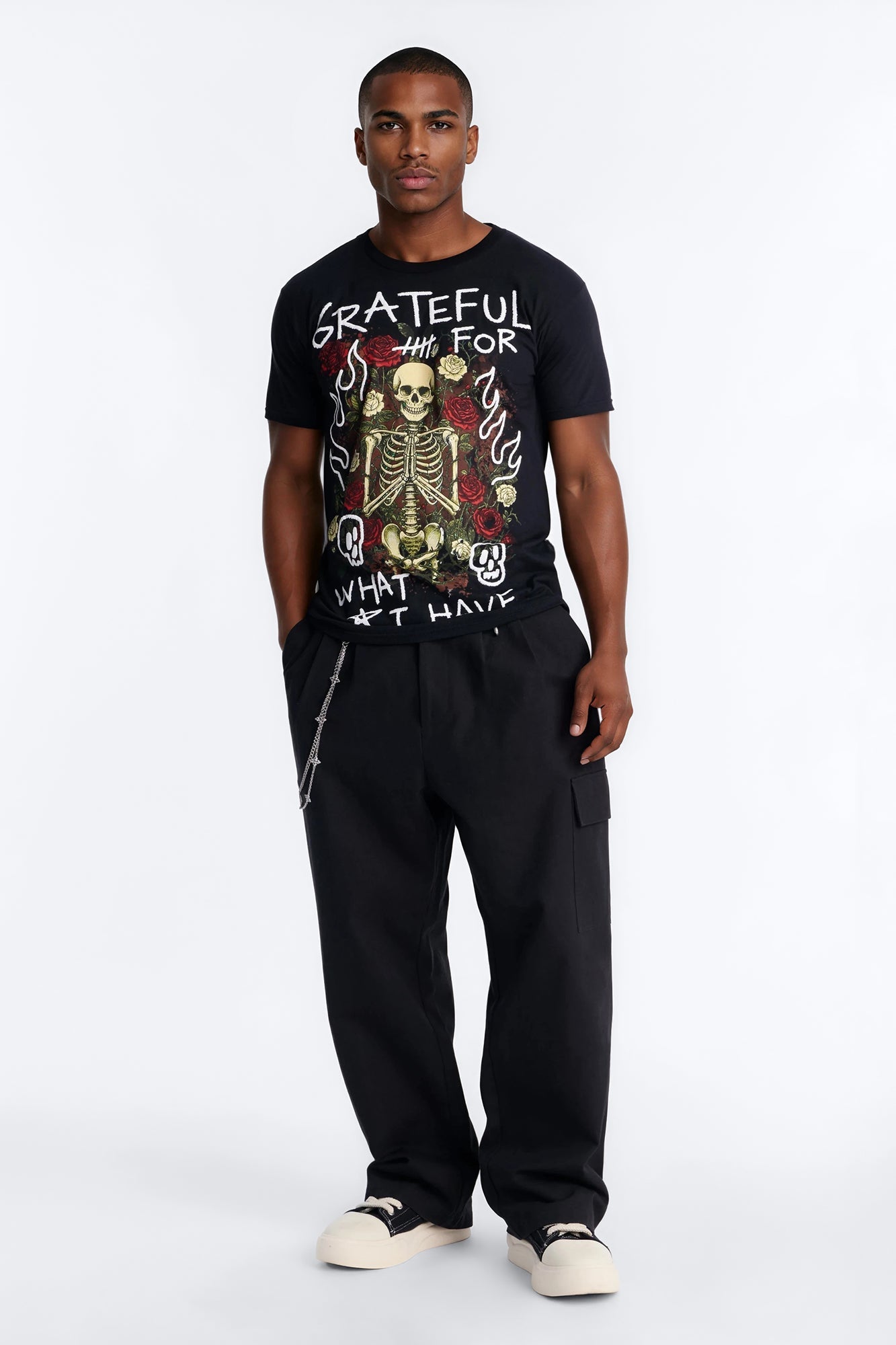 Grateful And Fearless Puff Print Short Sleeve Tee - Black