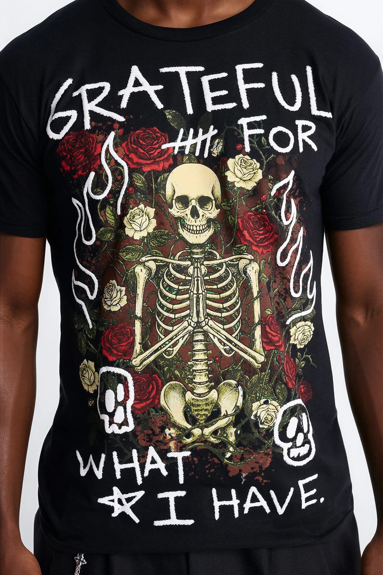 Grateful And Fearless Puff Print Short Sleeve Tee - Black