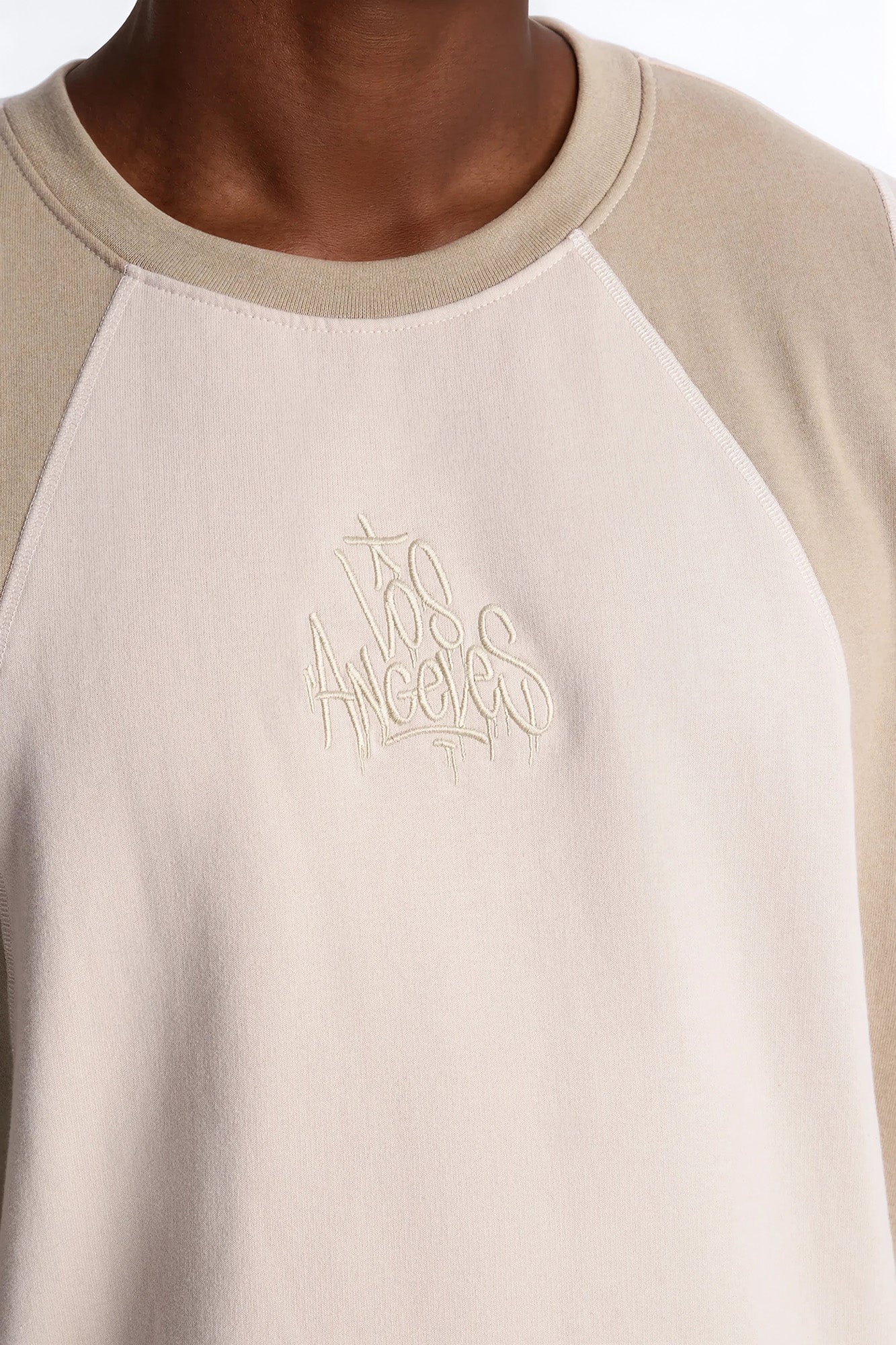 LA Embroidery Paneled Fleece Tee - Tan