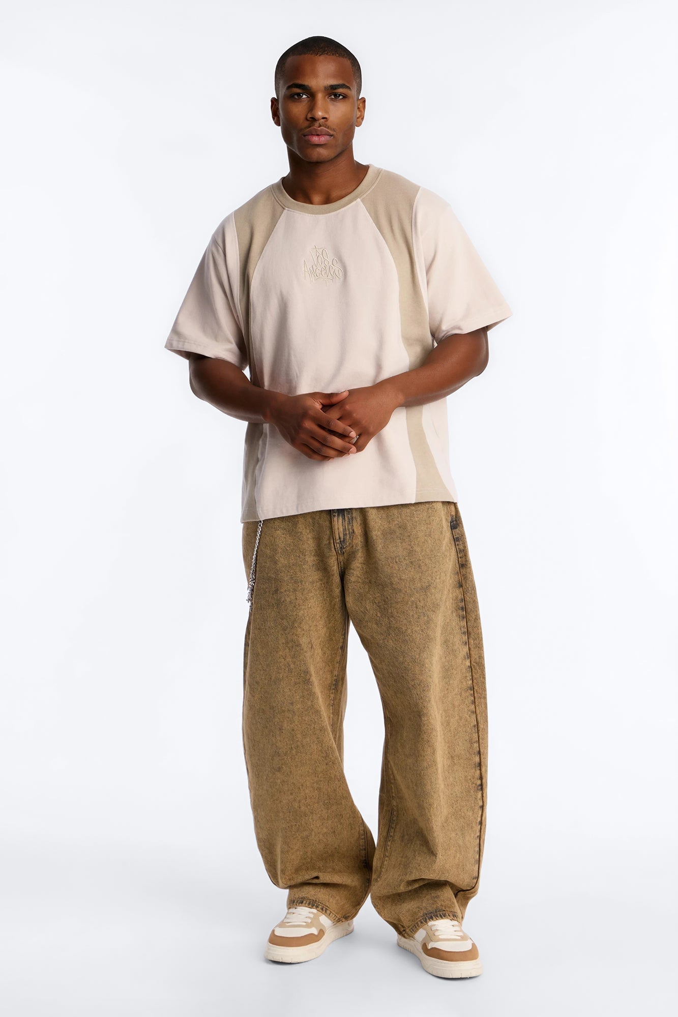 LA Embroidery Paneled Fleece Tee - Tan
