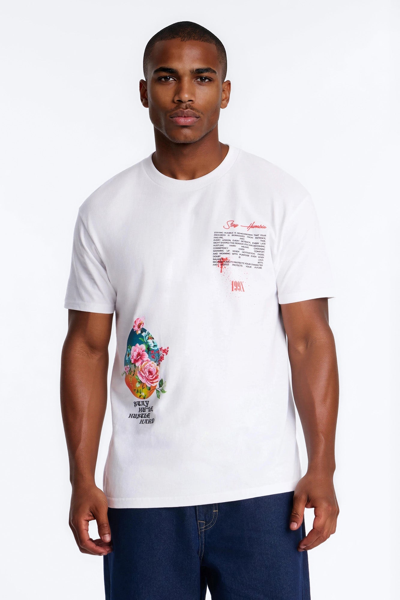 Stay Humble Stay Hustle Oversized Short Sleeve Tee - White