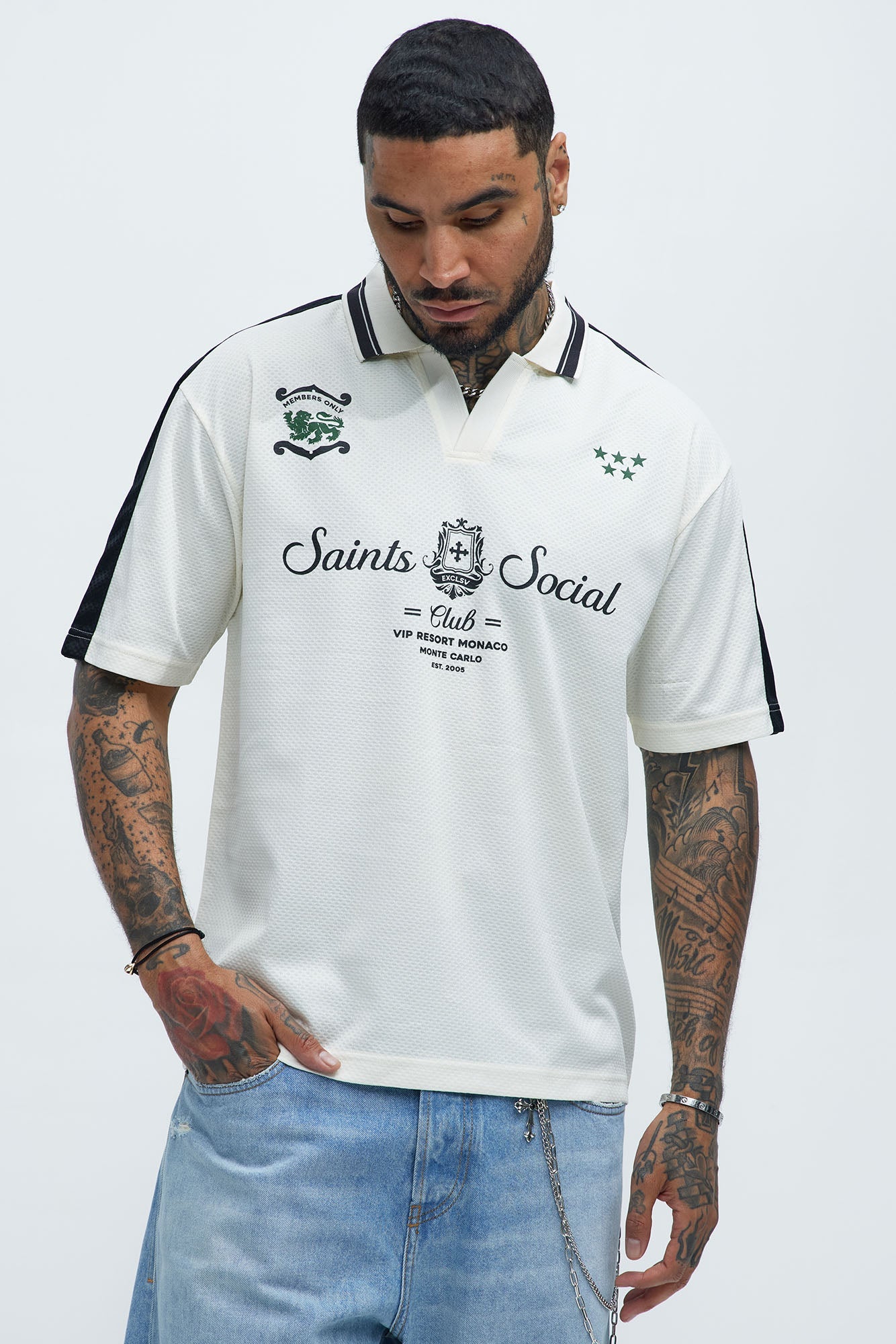 Saints Social Johnny Collar Soccer Jersey - Off White