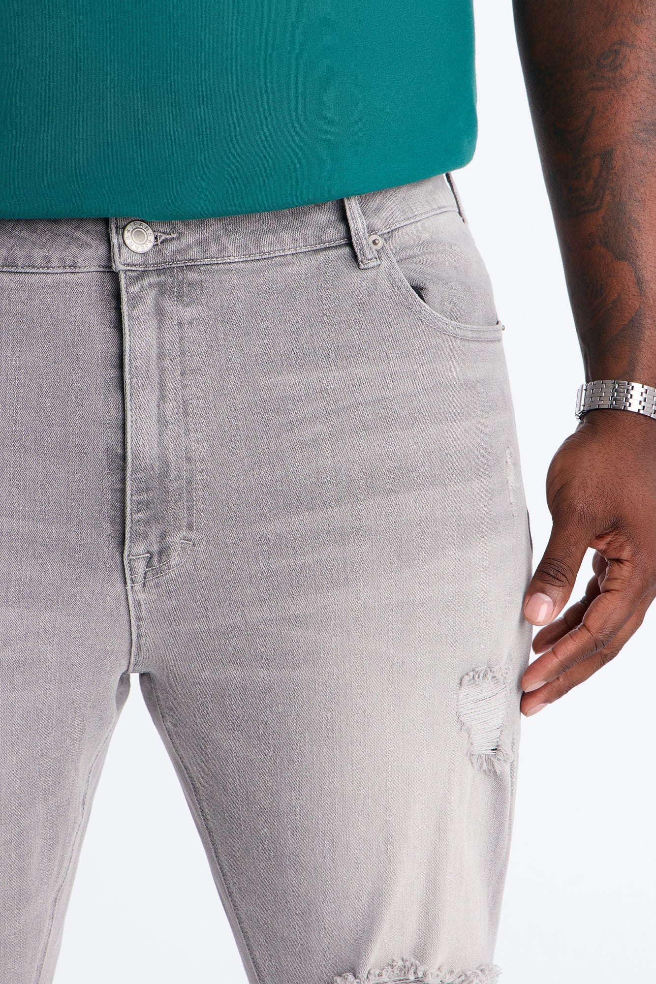 Essential Destroyed Stacked Slim Flare Stretch Jean - Grey