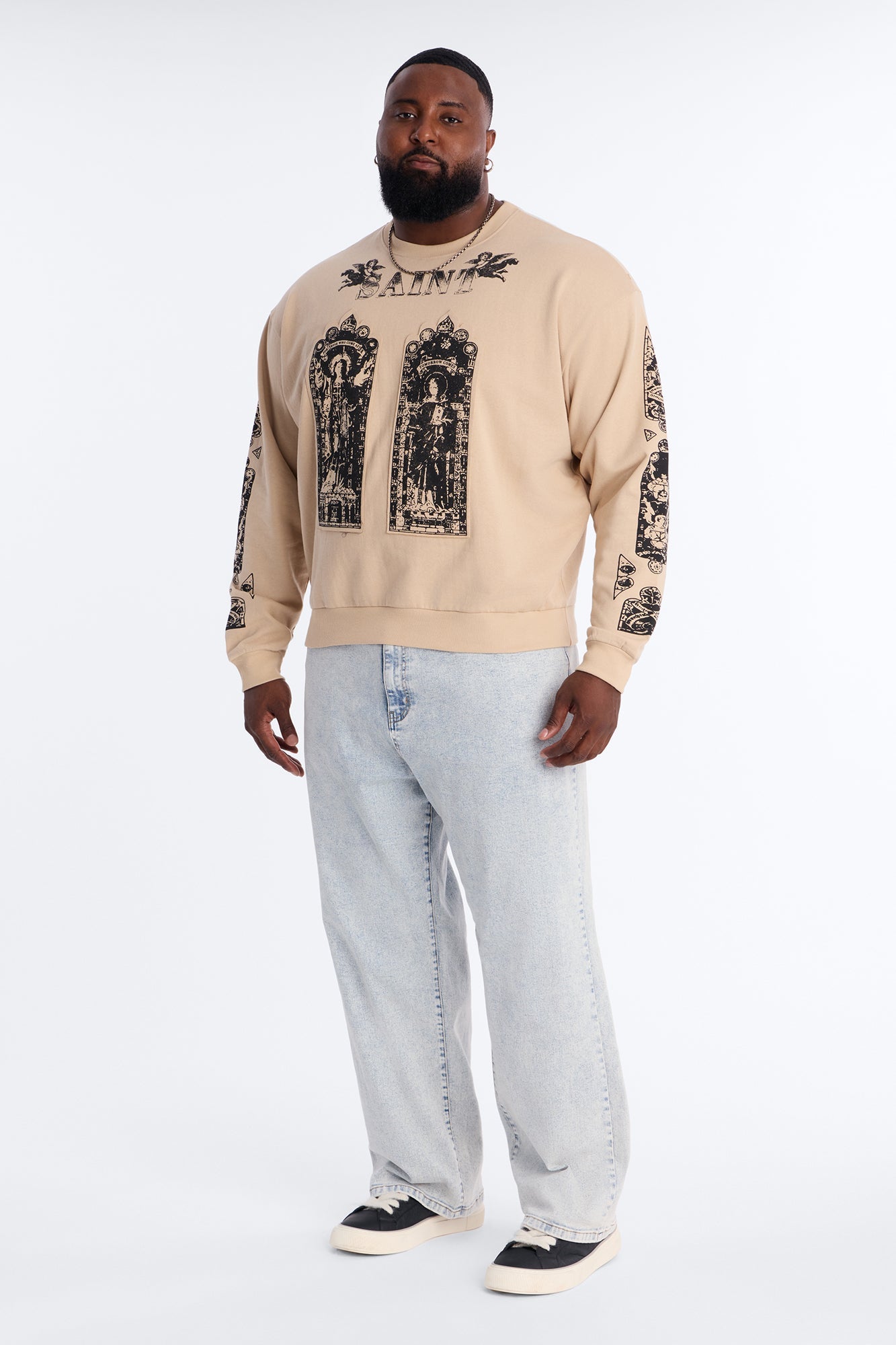 Saint Message Patched Crewneck Sweatshirt - Taupe