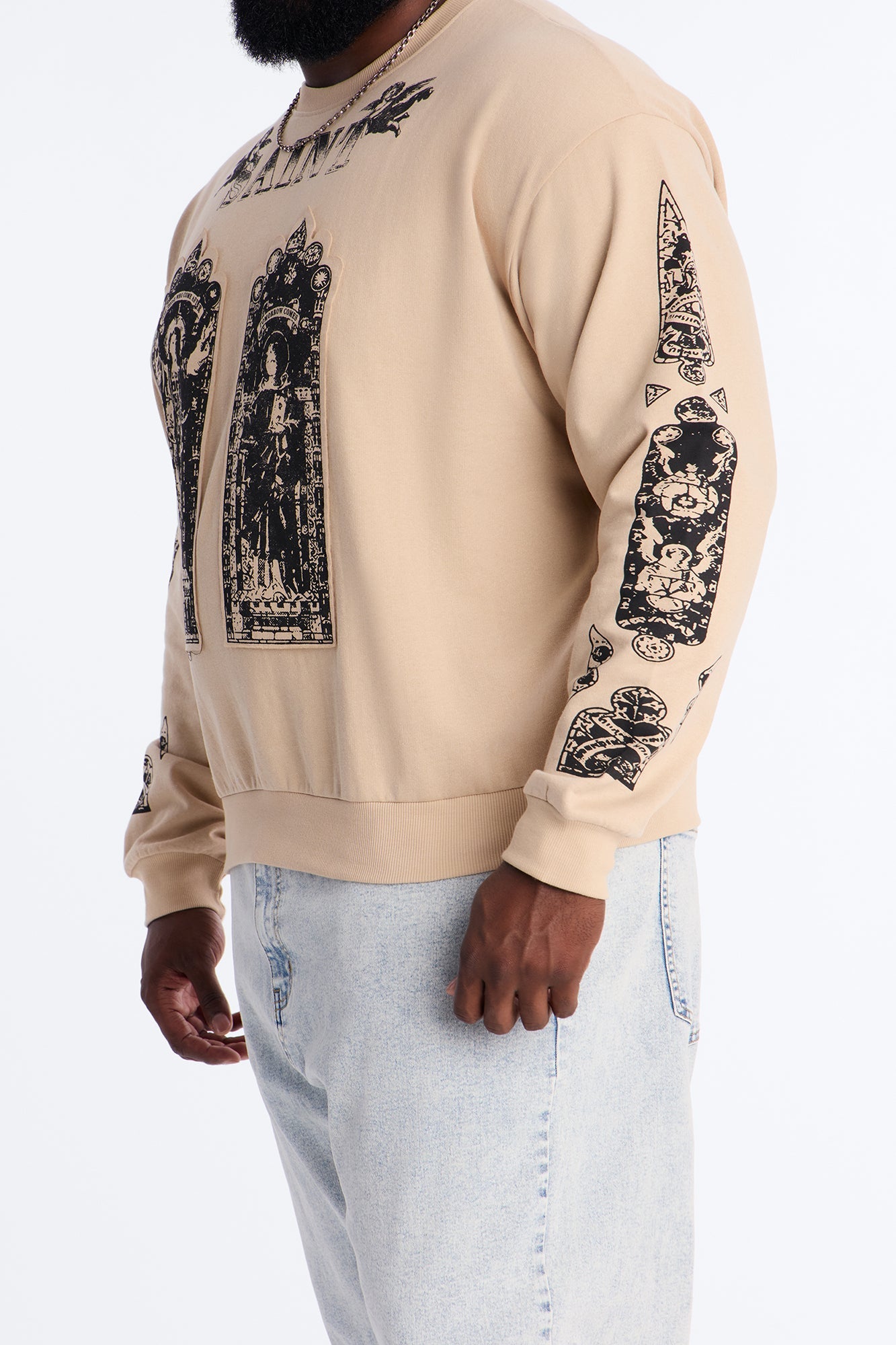 Saint Message Patched Crewneck Sweatshirt - Taupe