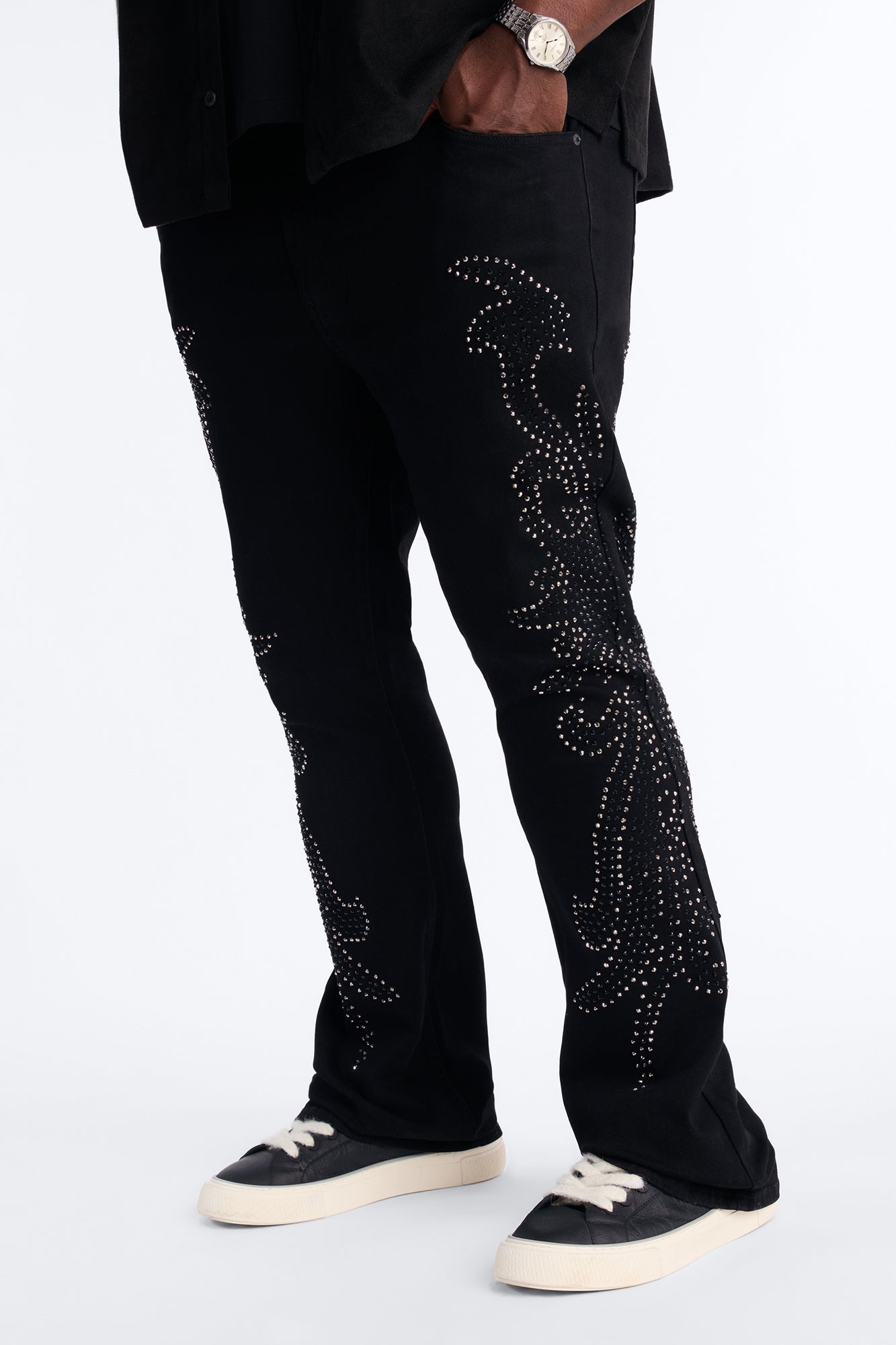 Stacked Skinny Flare Electric Storm Jean - Black