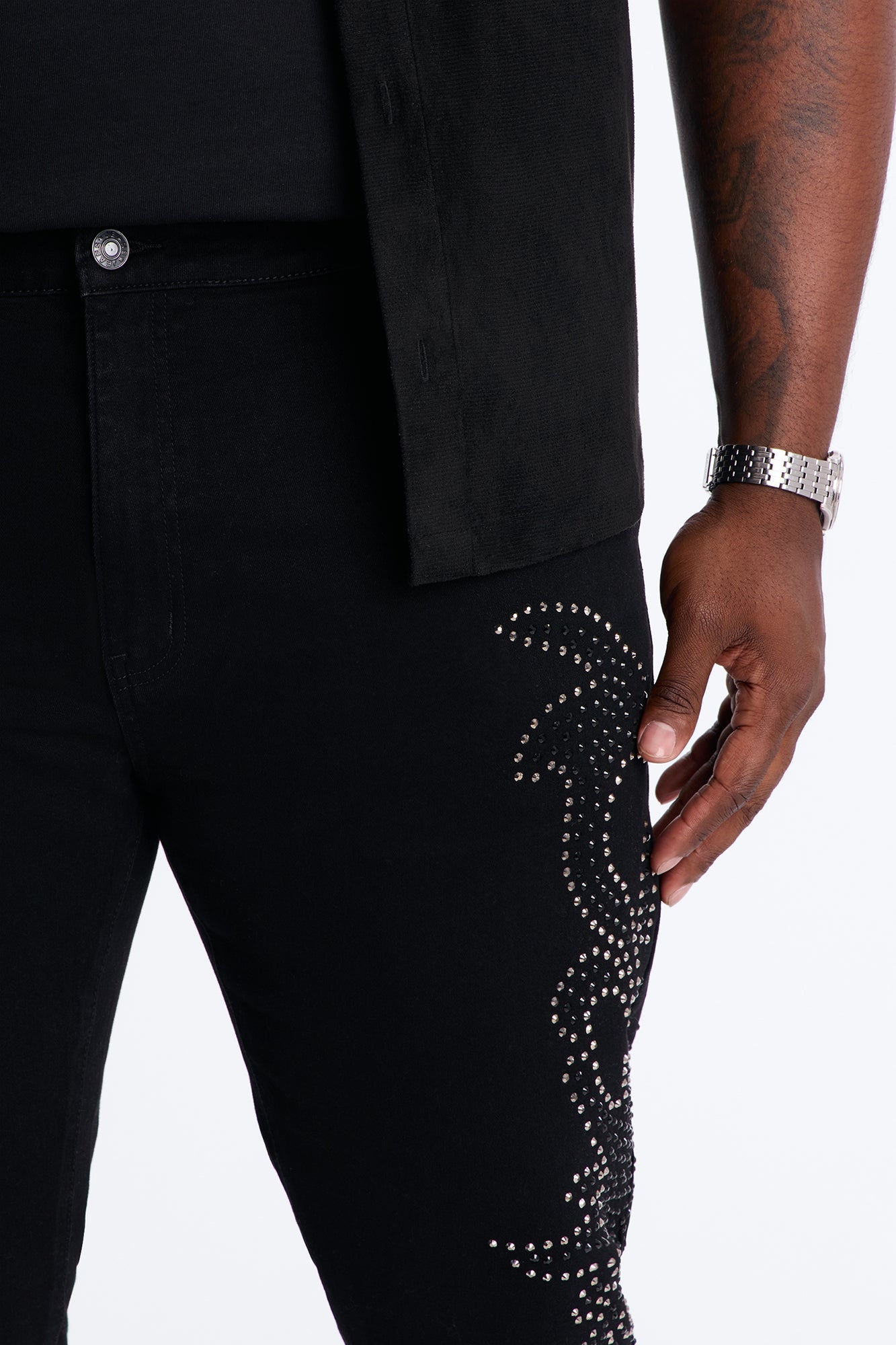 Stacked Skinny Flare Electric Storm Jean - Black