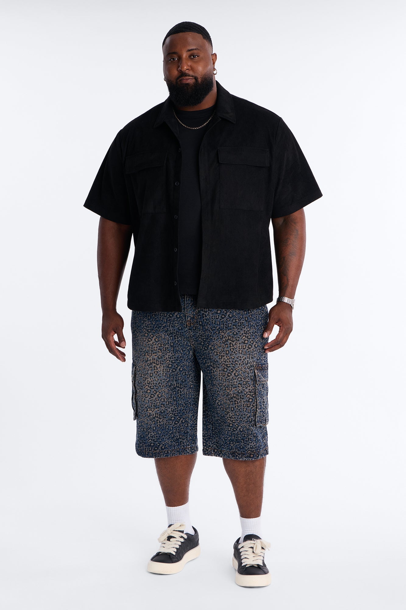 Snow Leopard Dusk Baggy Cargo Denim Short - Dark Wash