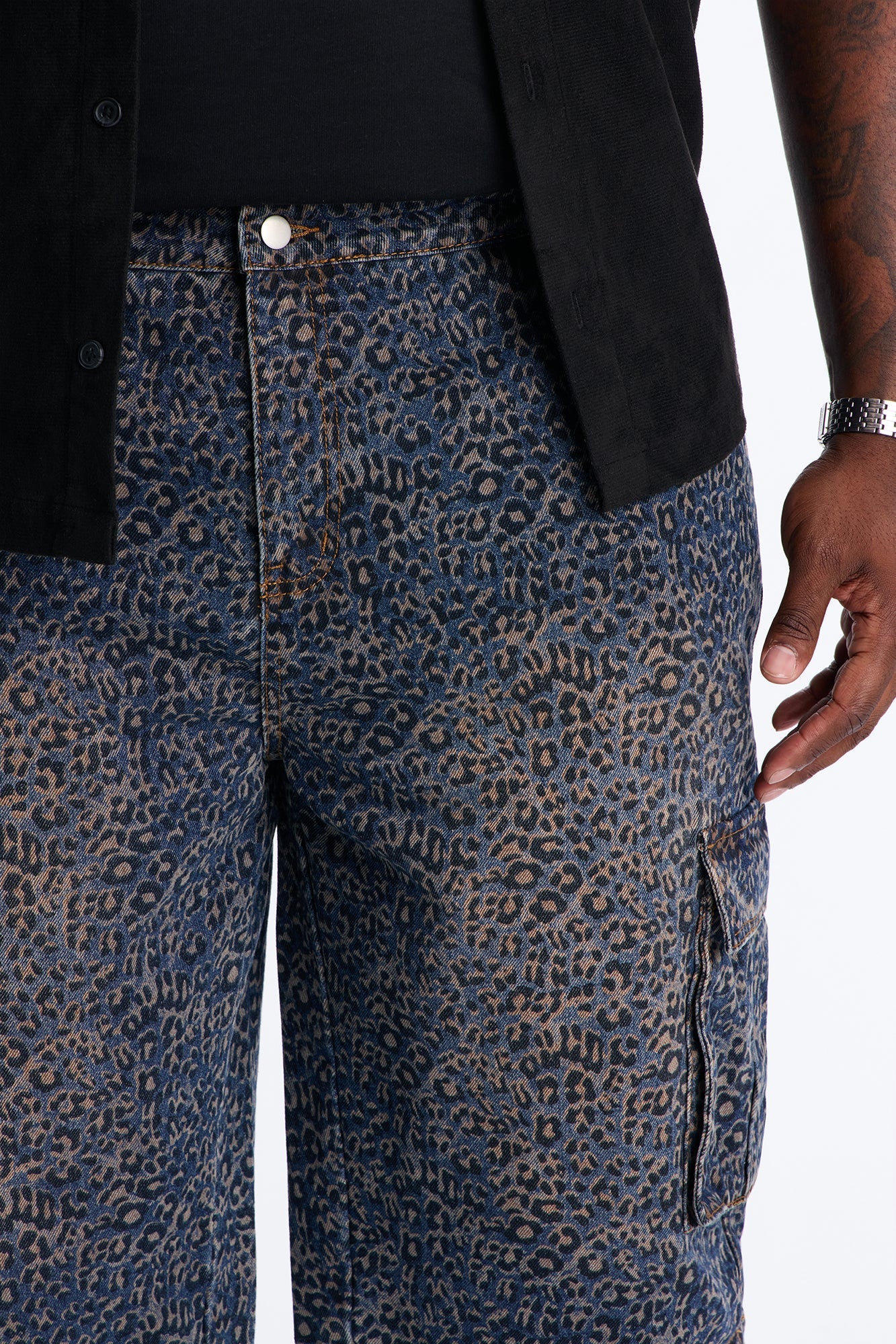 Snow Leopard Dusk Baggy Cargo Denim Short - Dark Wash