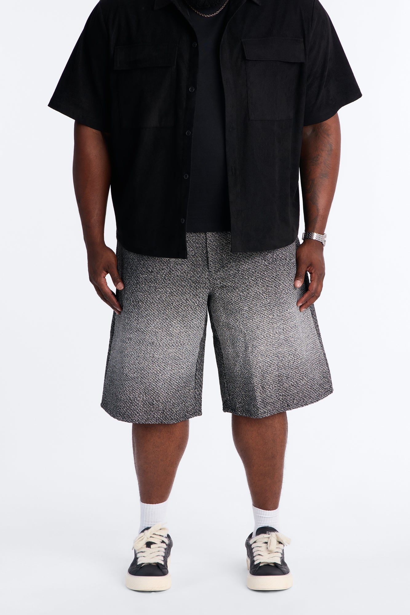Baggy Tapestry Denim Short - Grey