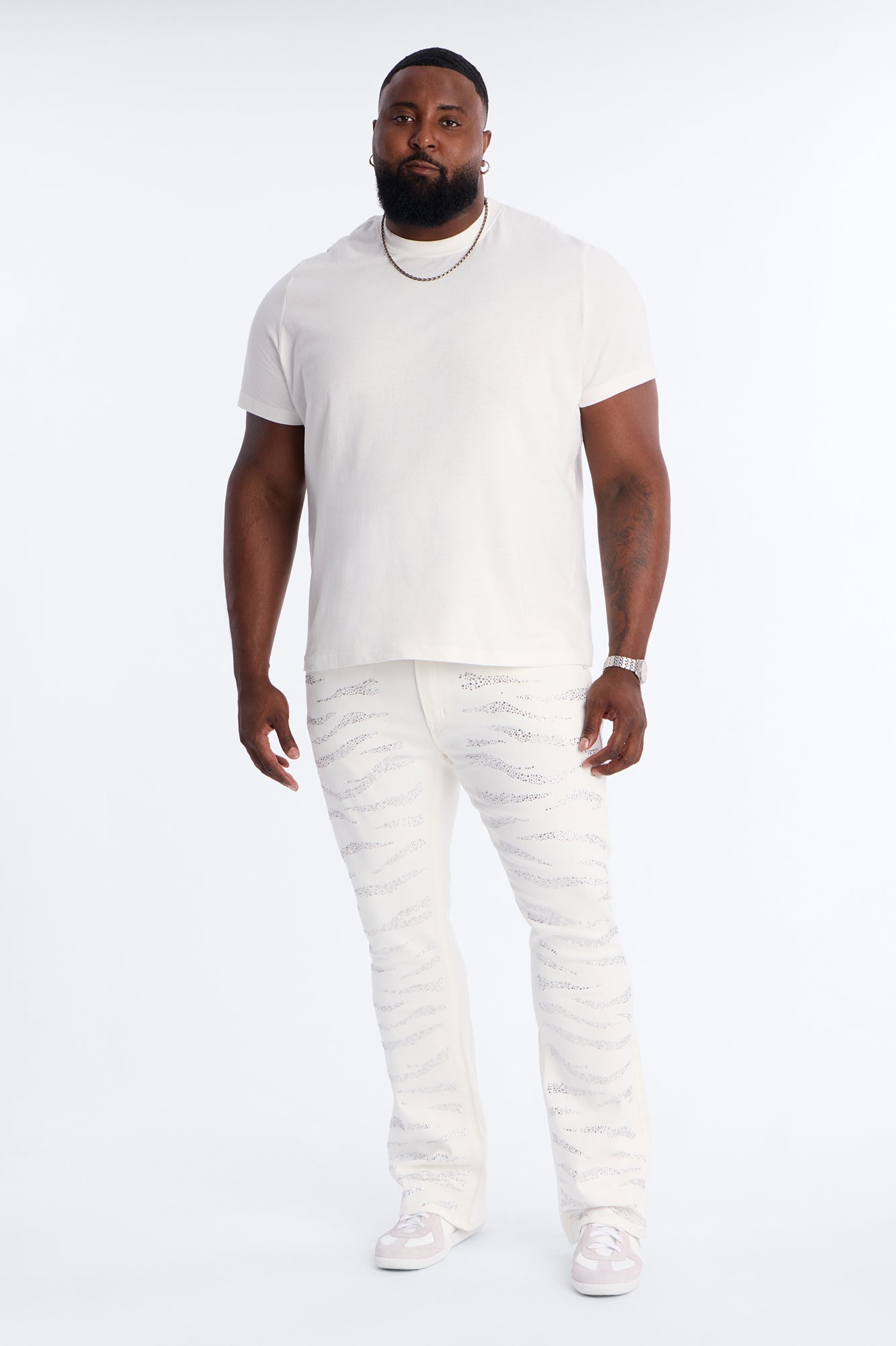 Stacked Skinny Flare Electric Prowl Jean - White