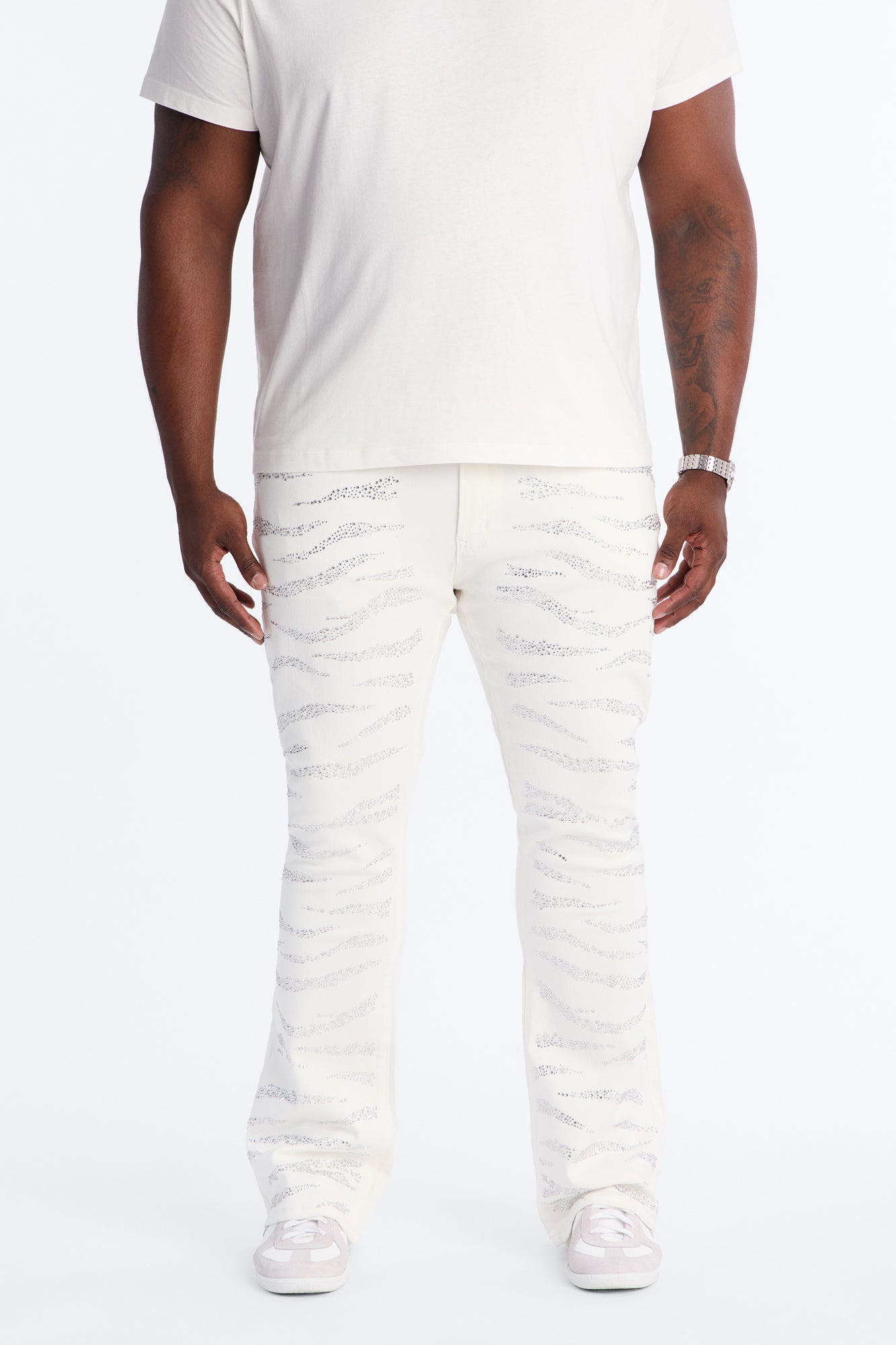 Stacked Skinny Flare Electric Prowl Jean - White