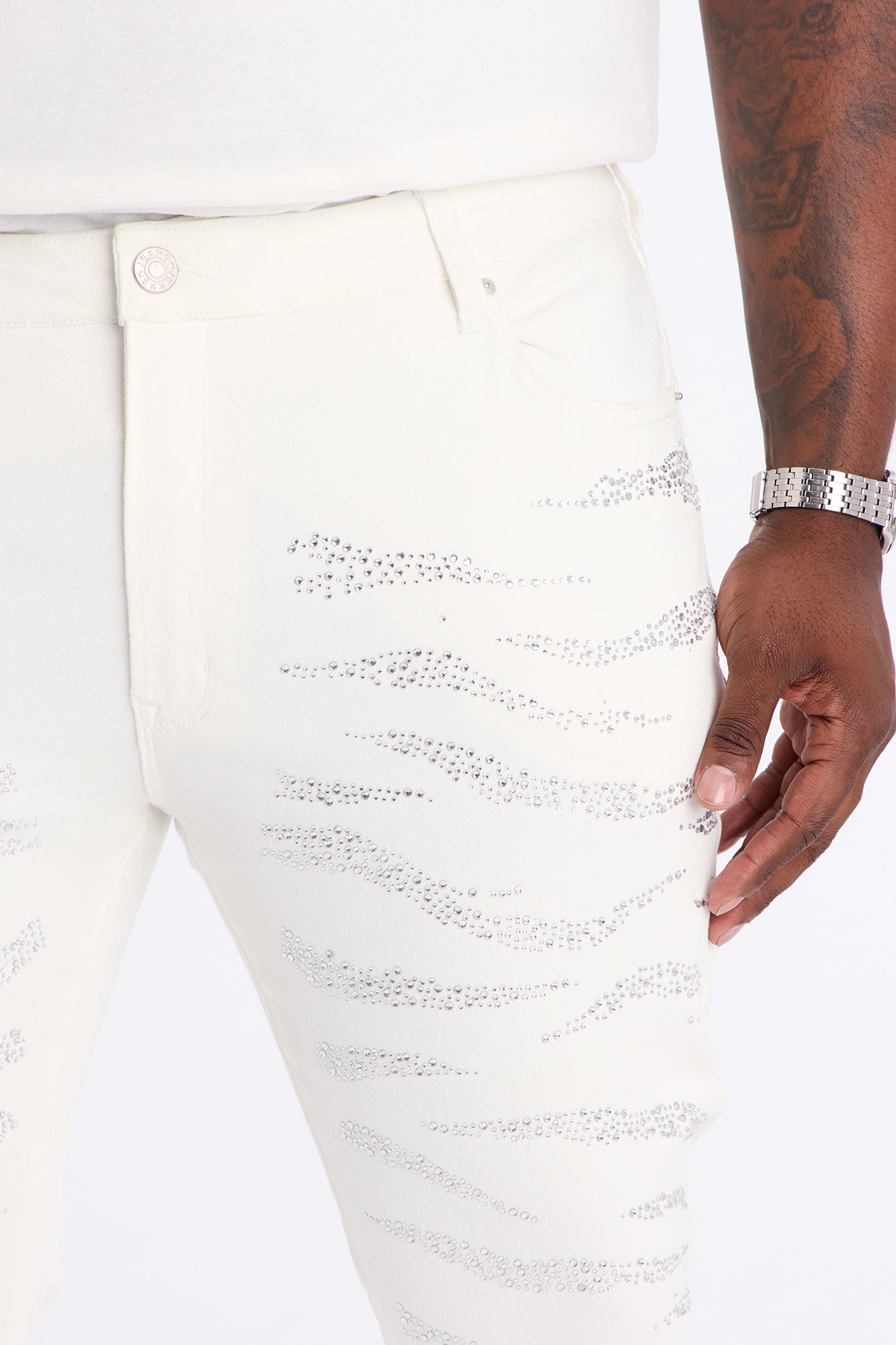 Stacked Skinny Flare Electric Prowl Jean - White