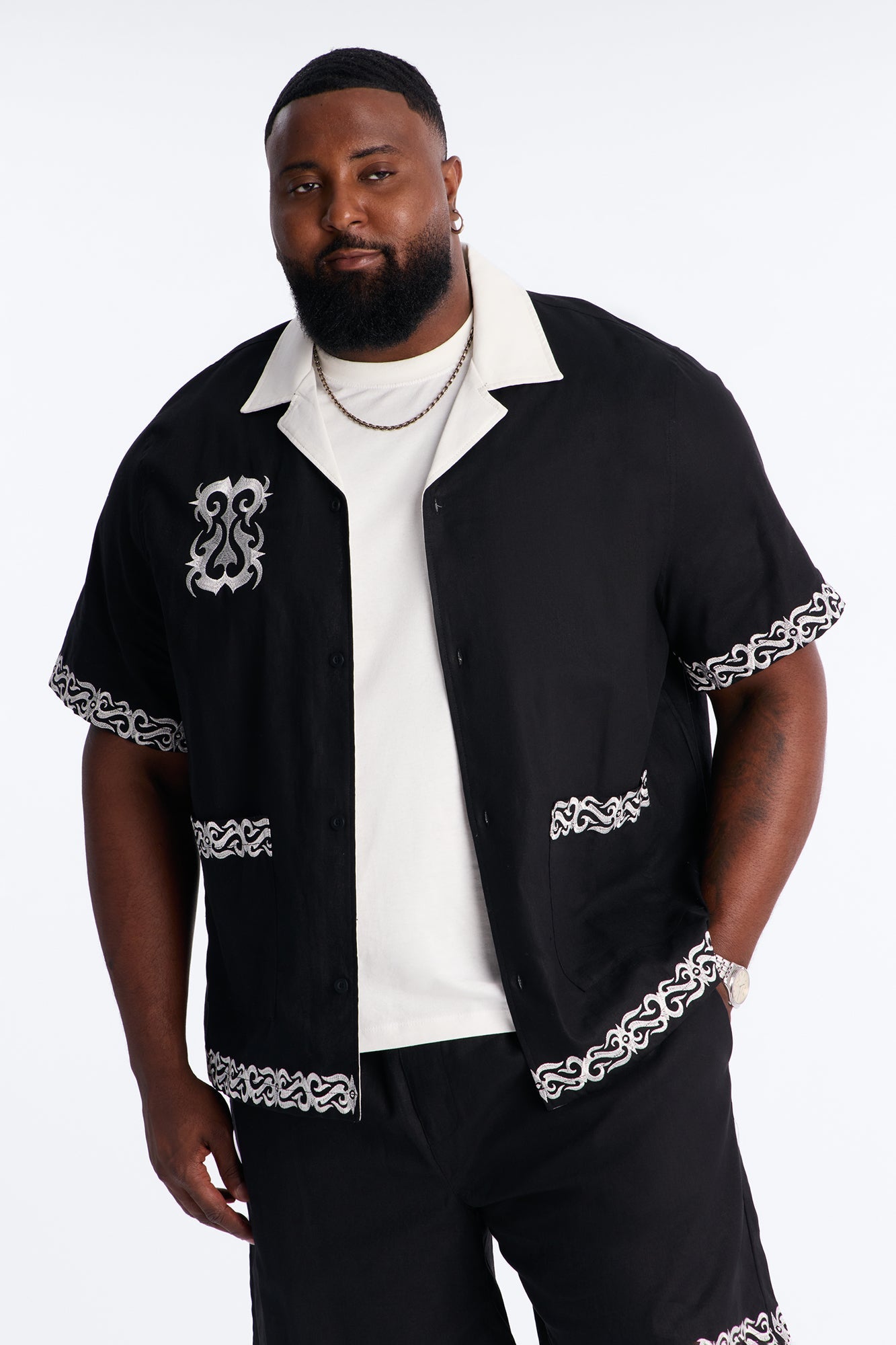 Coastal Isla Cuban Button Up Shirt - Black
