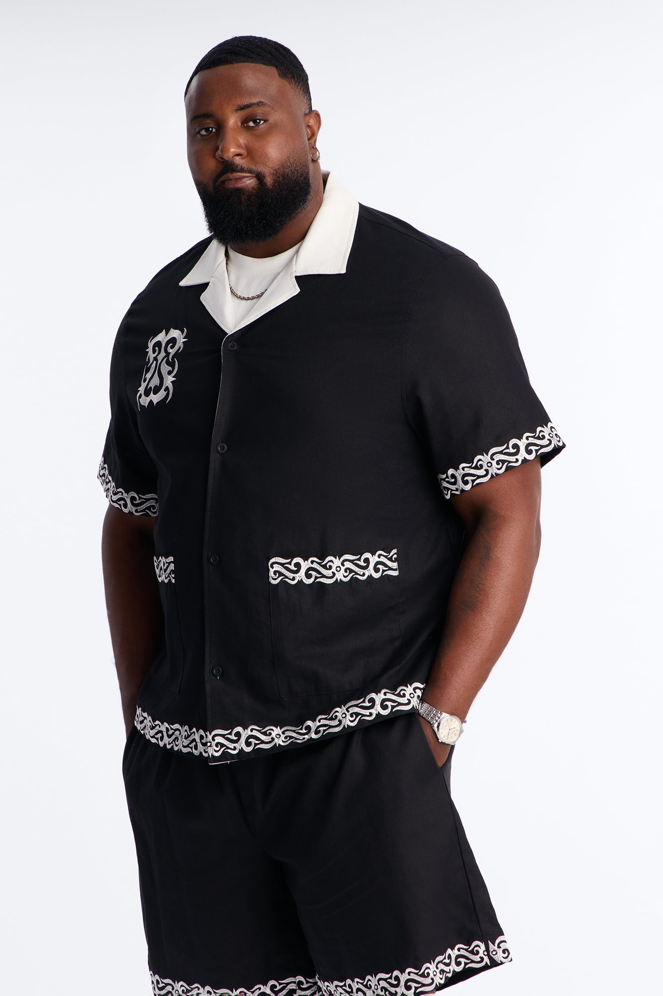 Coastal Isla Cuban Button Up Shirt - Black