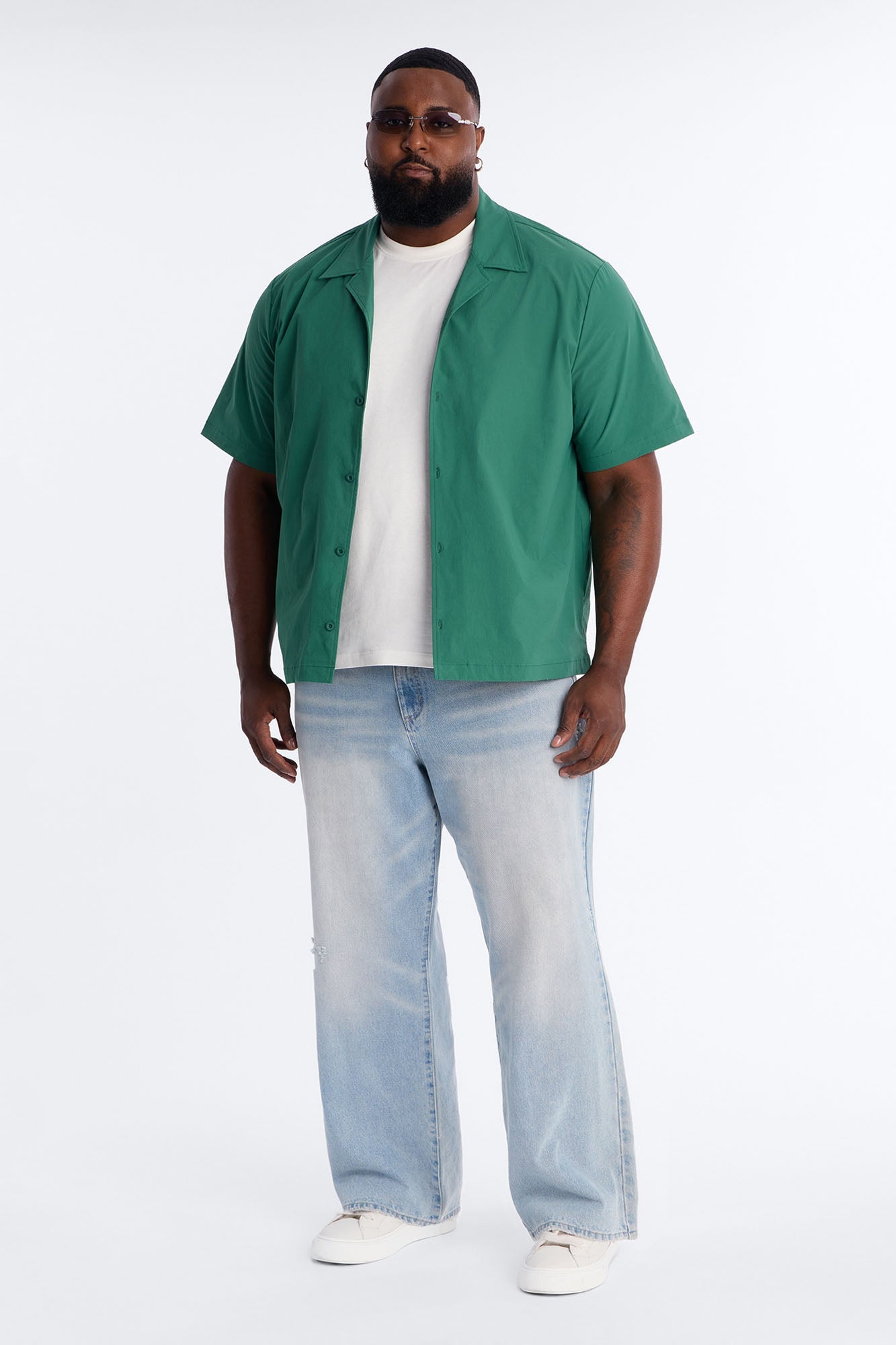 Montez Cuban Collar Button Up Shirt - Hunter Green
