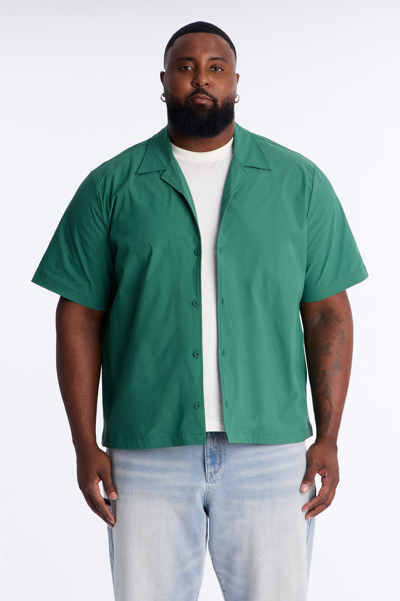Montez Cuban Collar Button Up Shirt - Hunter Green