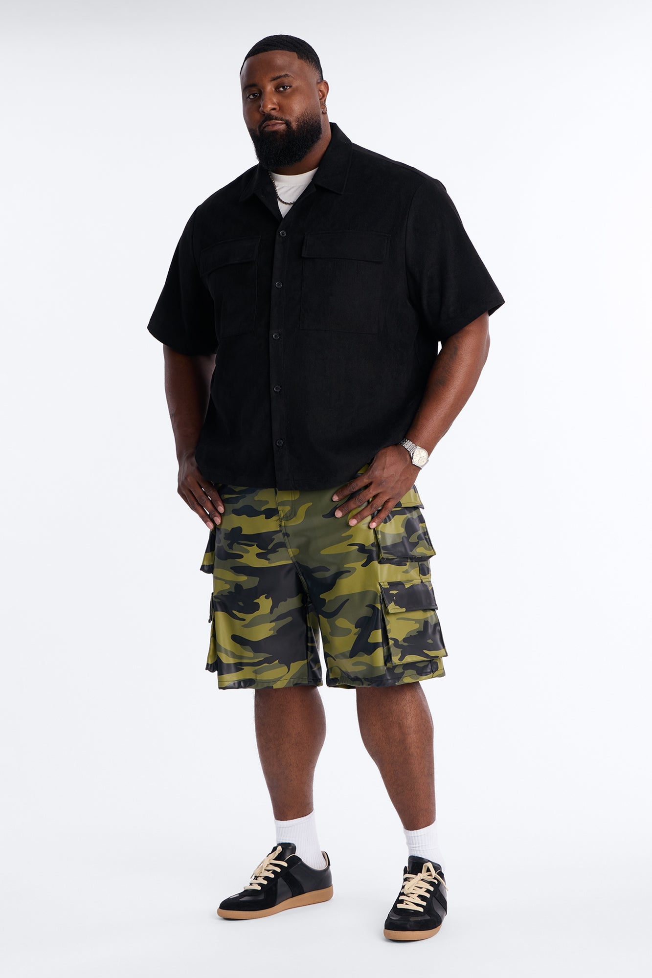 Faux Leather Camo Mirage Cargo Short - Camouflage