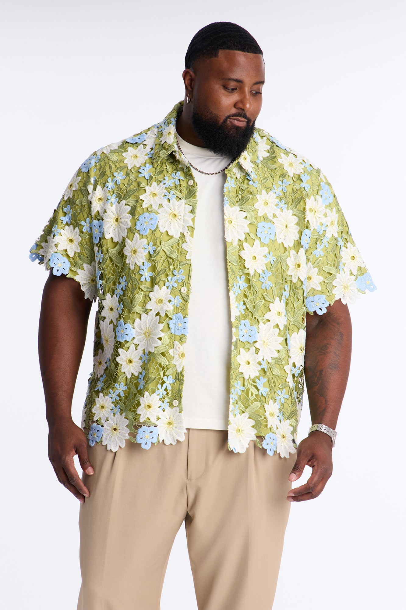 Relaxed Paradise Floral Button Up Shirt - Green